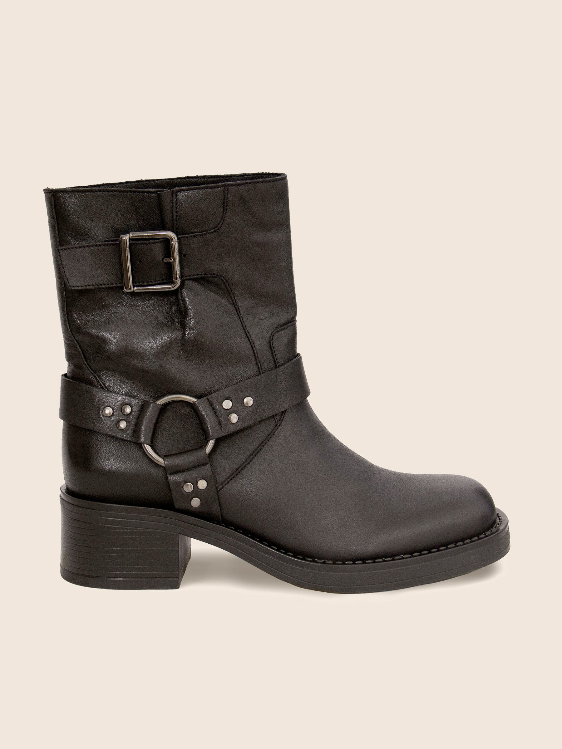 vue profil bottines biker cuir noir jules & jenn