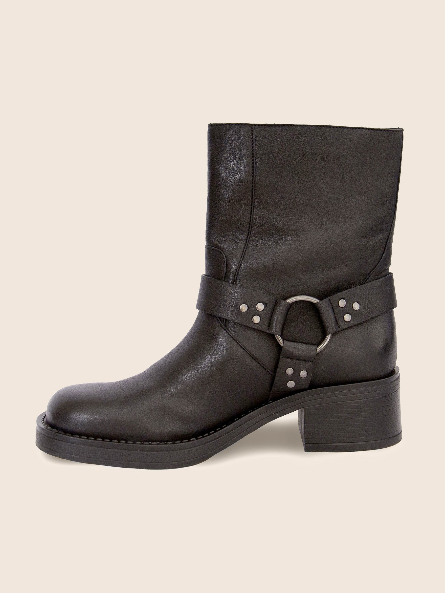 vue interieure bottines biker cuir noir jules & jenn
