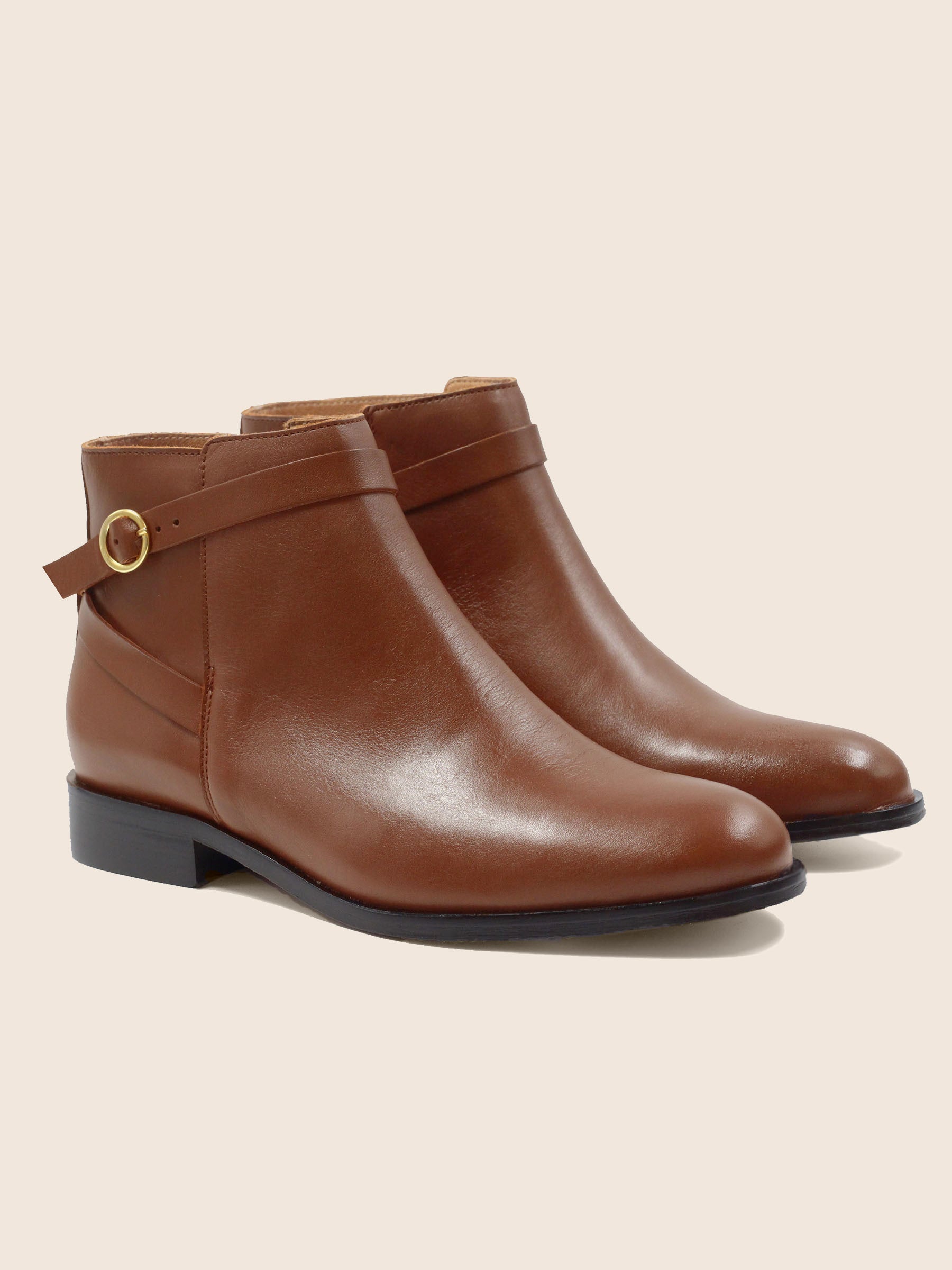 bottines cavalieres plates cuir camel jules & jenn
