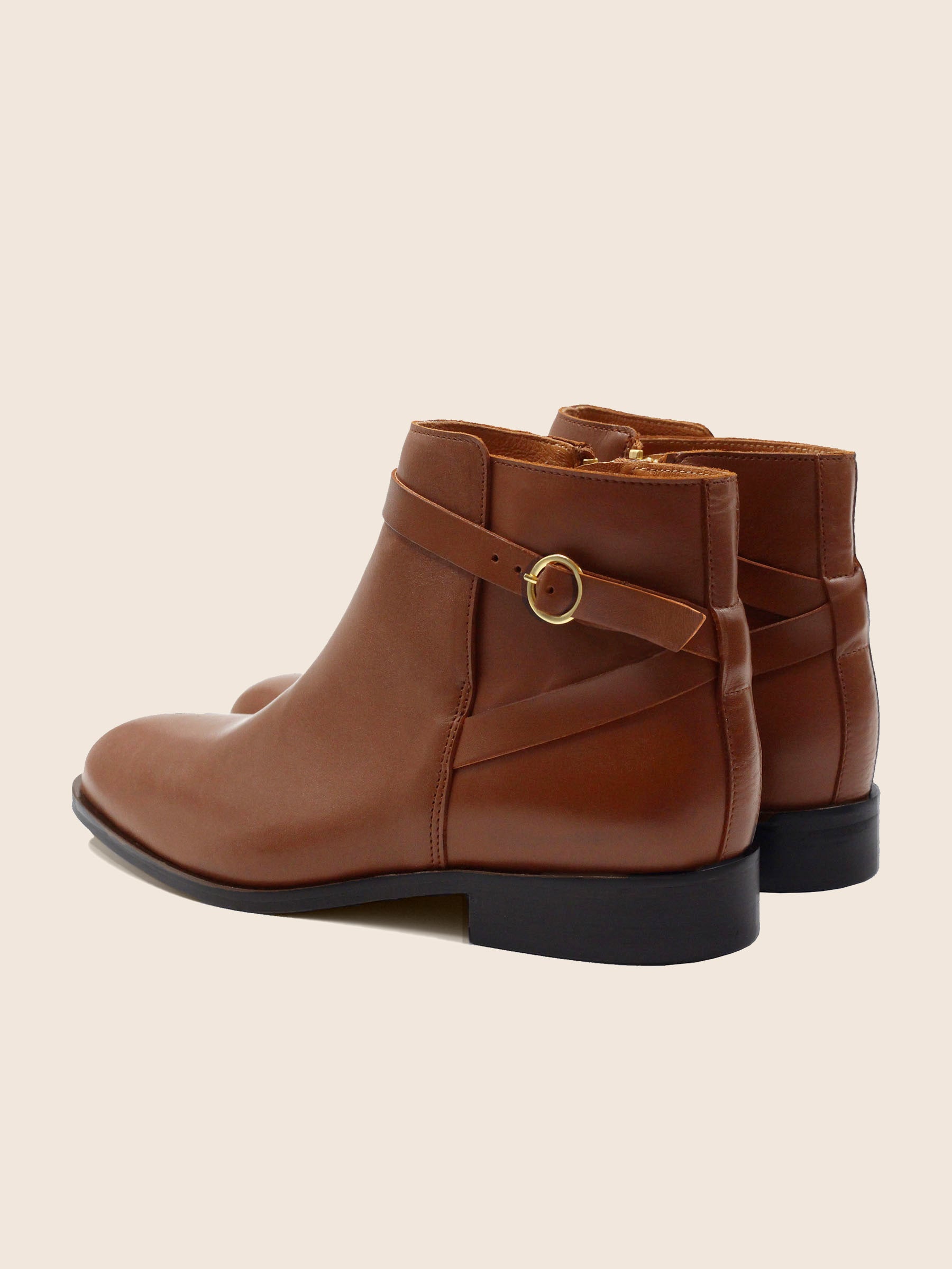 vue arriere bottines cavalieres plates cuir camel jules & jenn