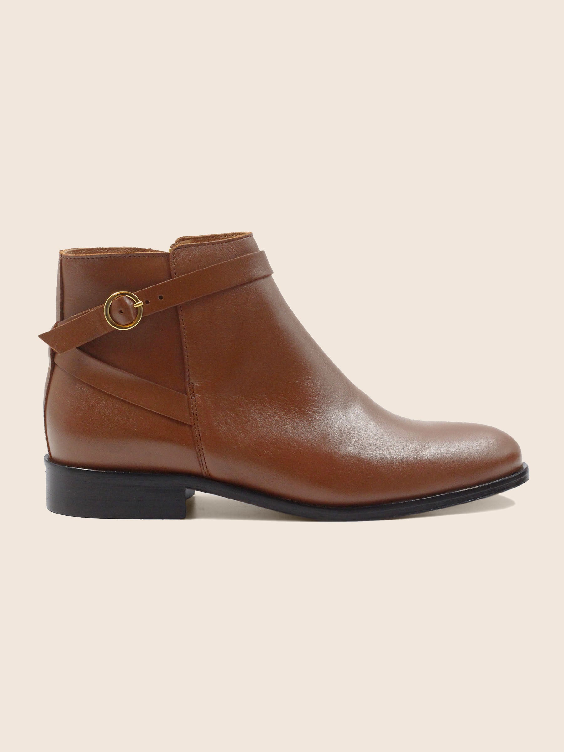 vue posée bottines cavalieres plates cuir camel jules & jenn