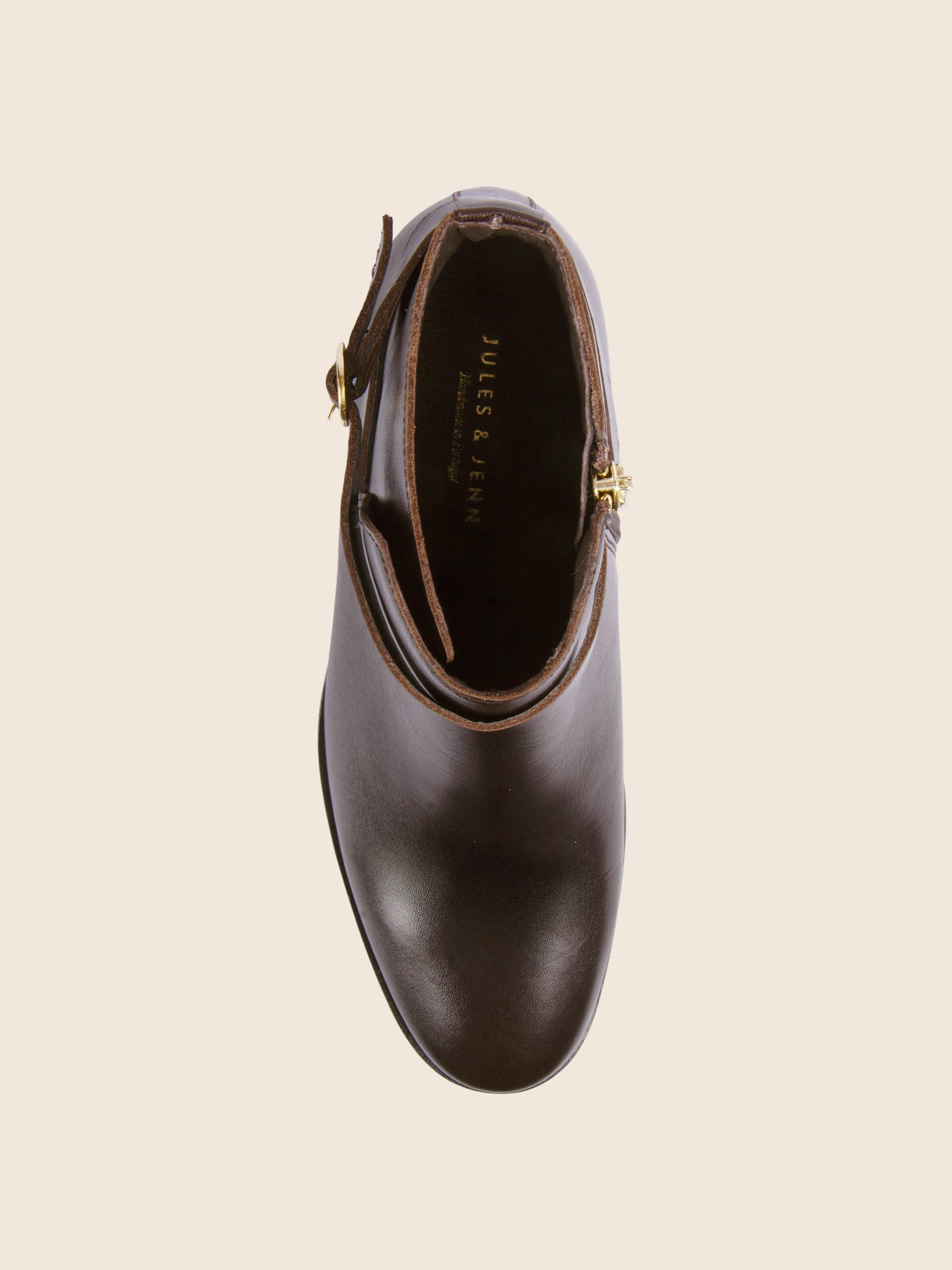 vue dessus bottines cavalières plates cuir marron jules jenn