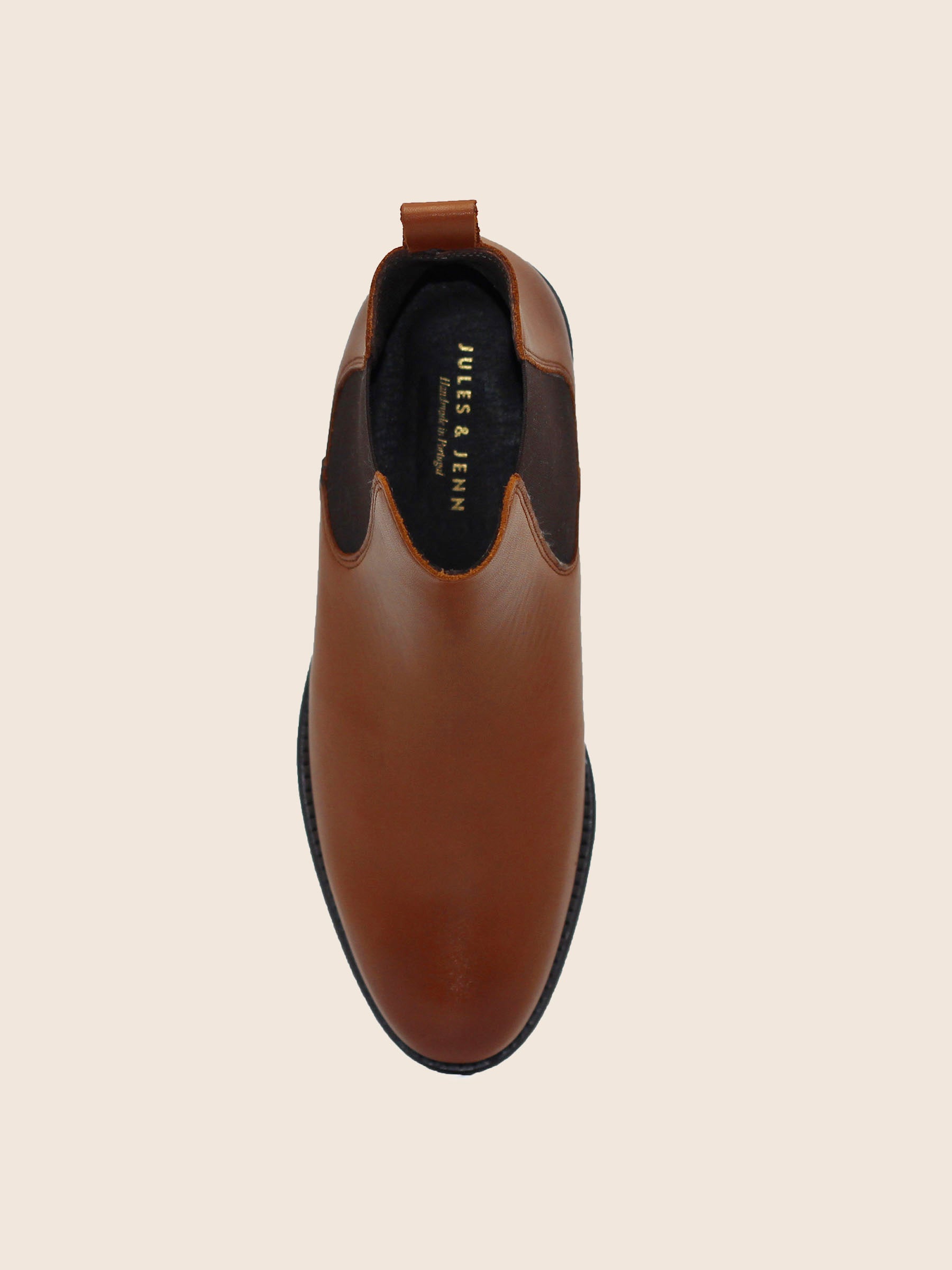 vue dessus bottines chelsea cuir camel jules & jenn