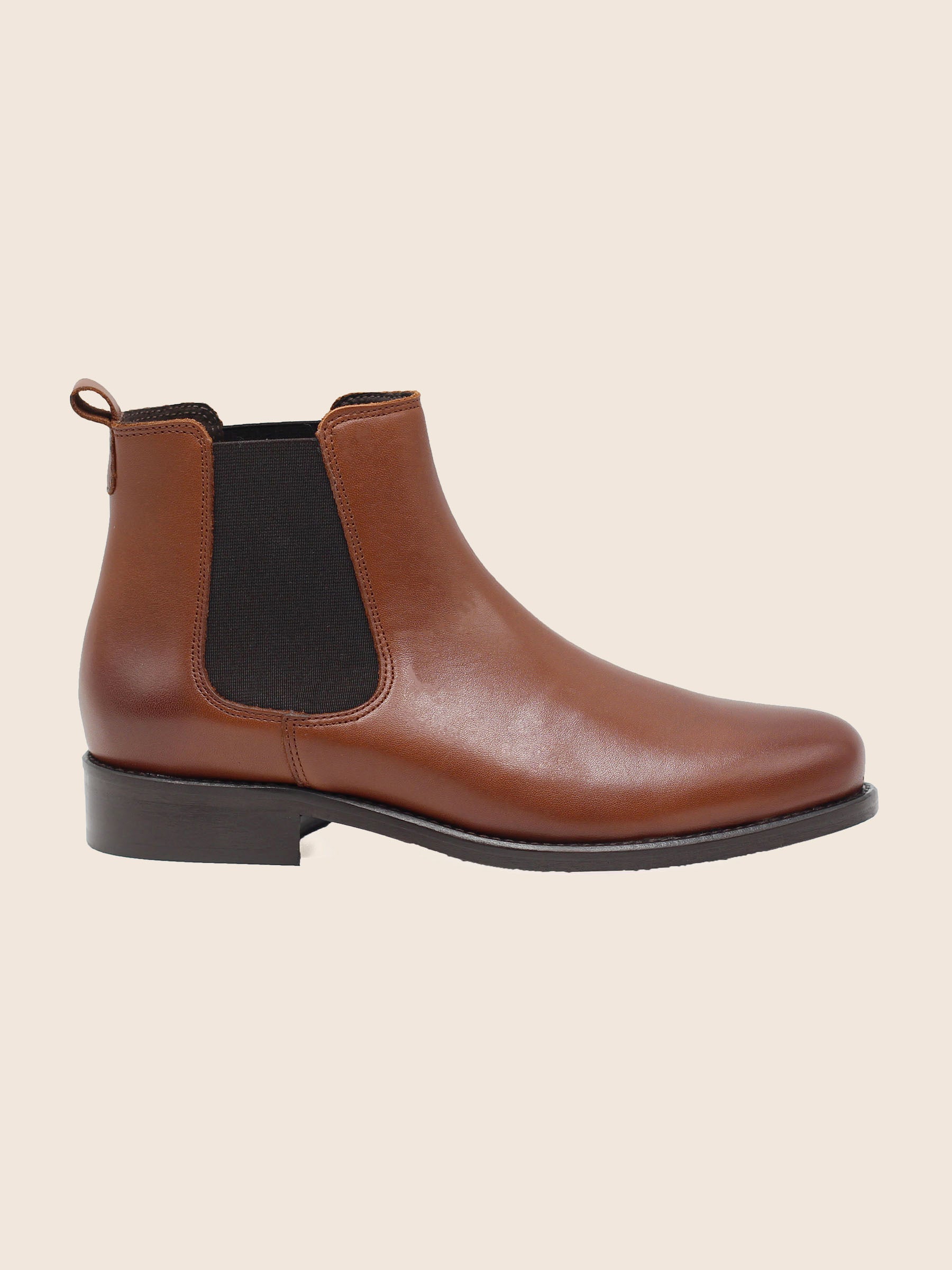 vue extérieure bottines chelsea plates cuir camel