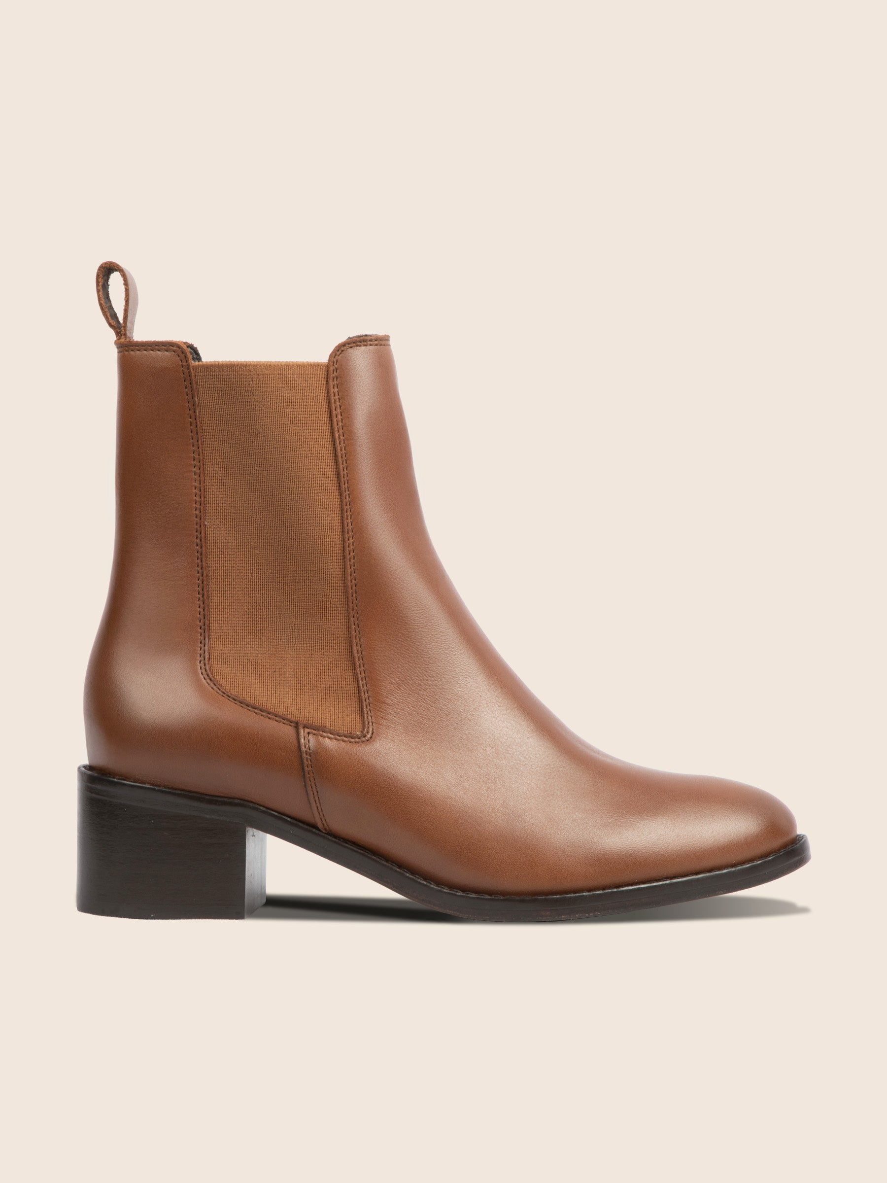 vue extérieur bottines talon chelsea cuir camel jules jenn