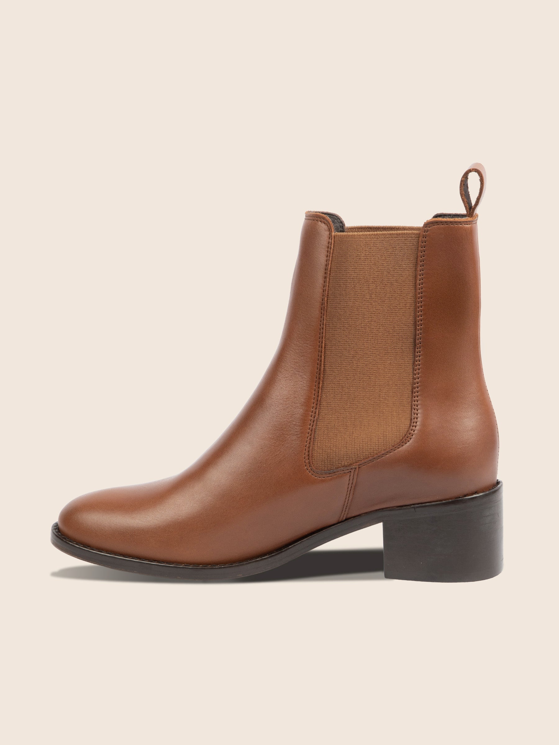 vue intérieur bottines talon chelsea cuir camel jules jenn