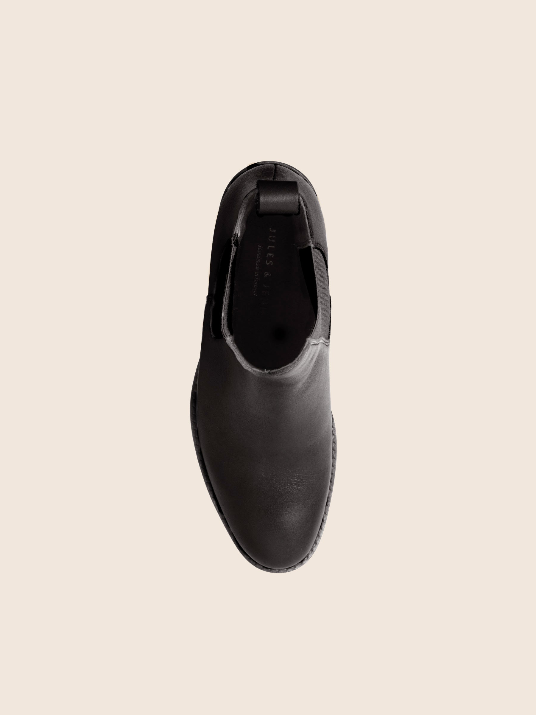 vue dessus bottines talon chelsea cuir noir jules jenn