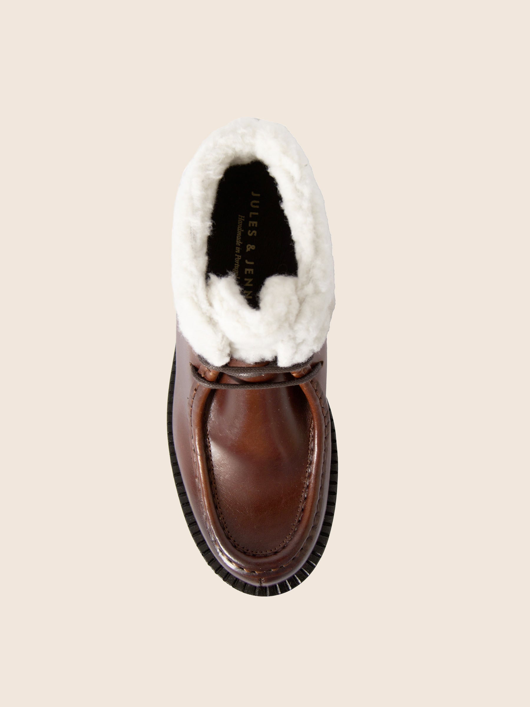 vue dessus bottines fourrees basses cuir marron jules & jenn