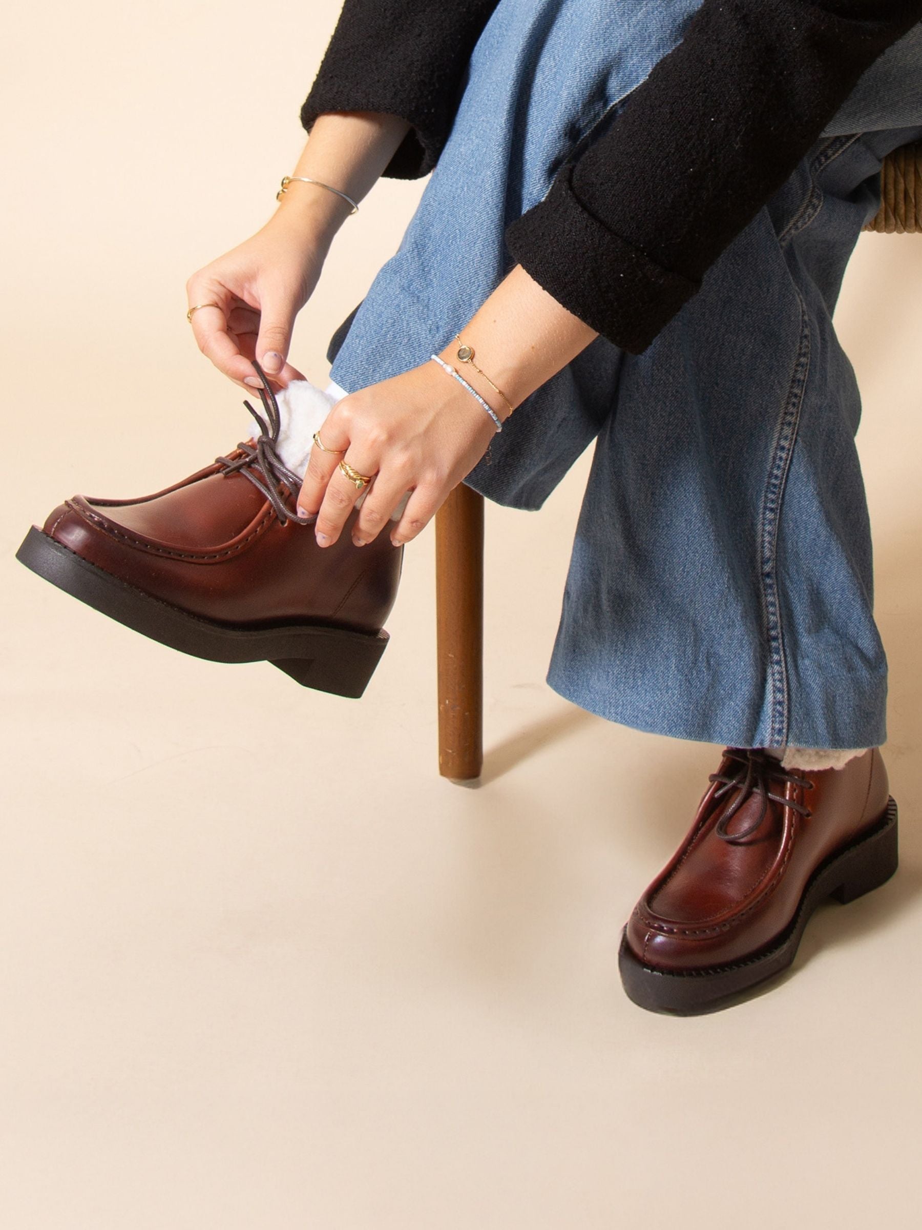 vue portée bottines fourrees basses cuir marron jules & jenn
