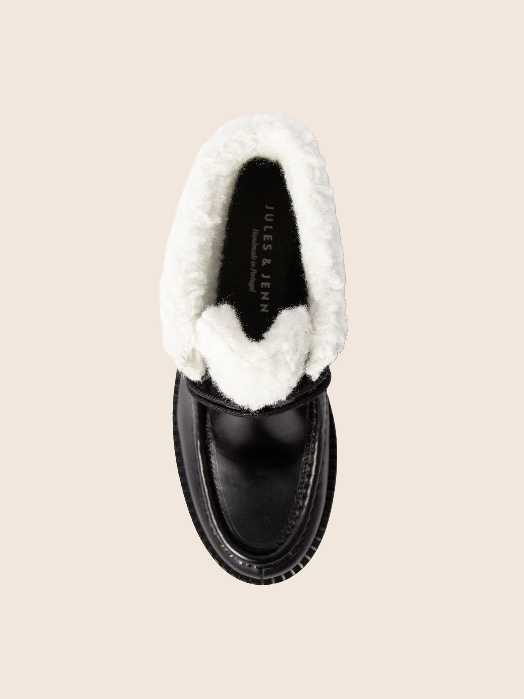 vue dessus bottines fourrees basses cuir noir jules & jenn