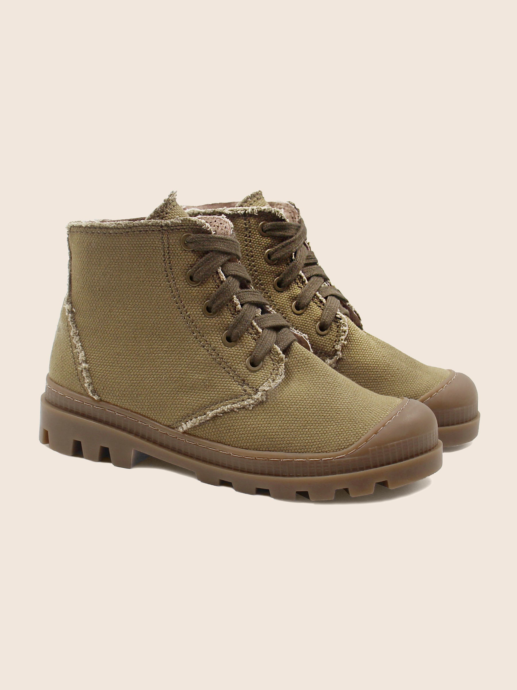 bottines lacet crantees toile recyclee kaki jules & jenn