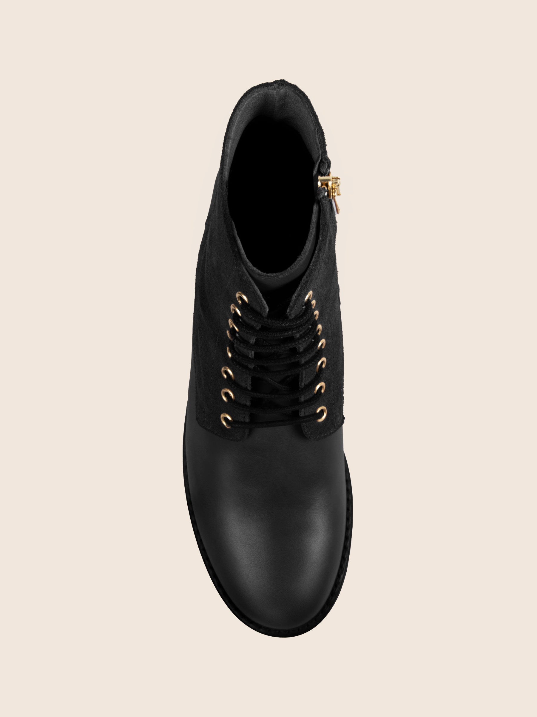 vue dessus bottines à lacet cuir noir jules&jenn