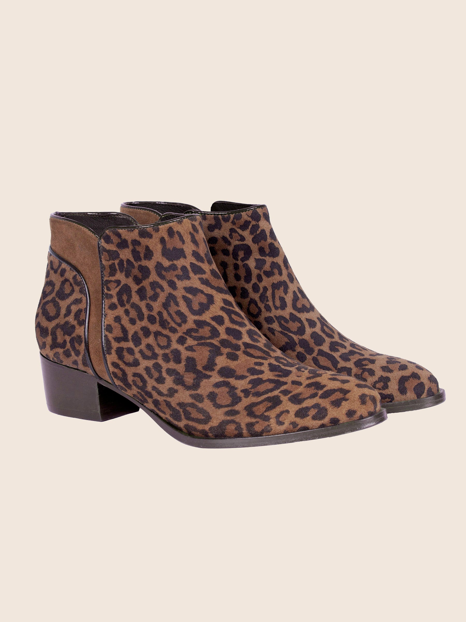 bottines moyen talon cuir daim leopard jules & jenn