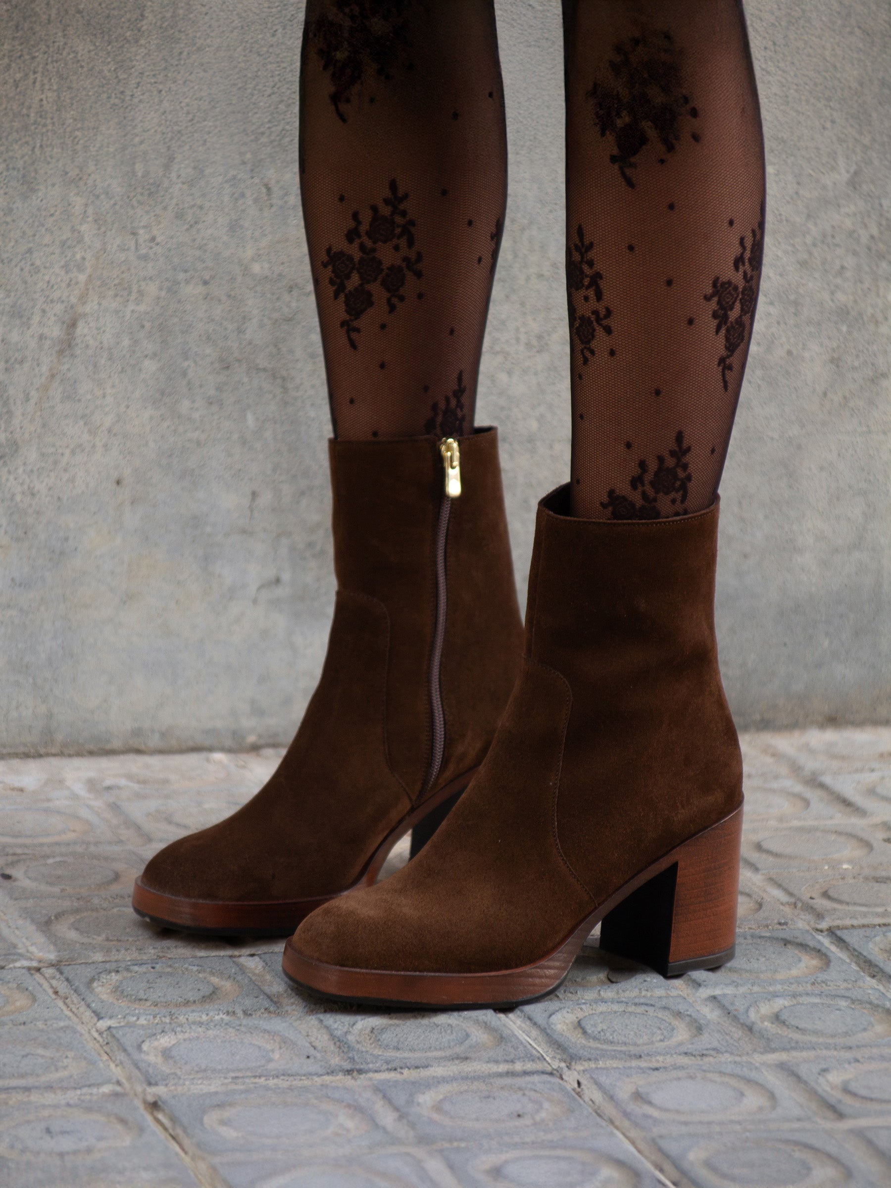 vue portée bottines plateforme cuir daim marron jules & jenn