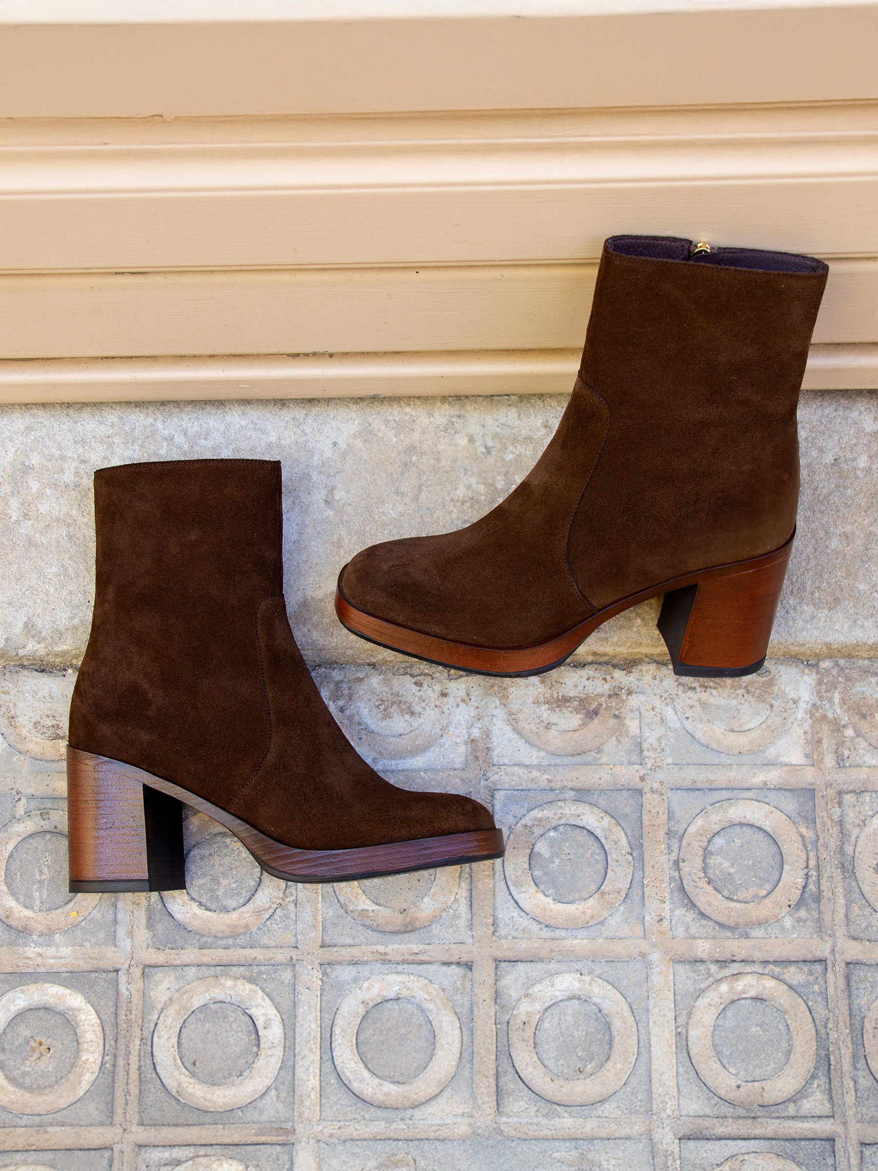 vue posée bottines plateforme cuir daim marron jules & jenn