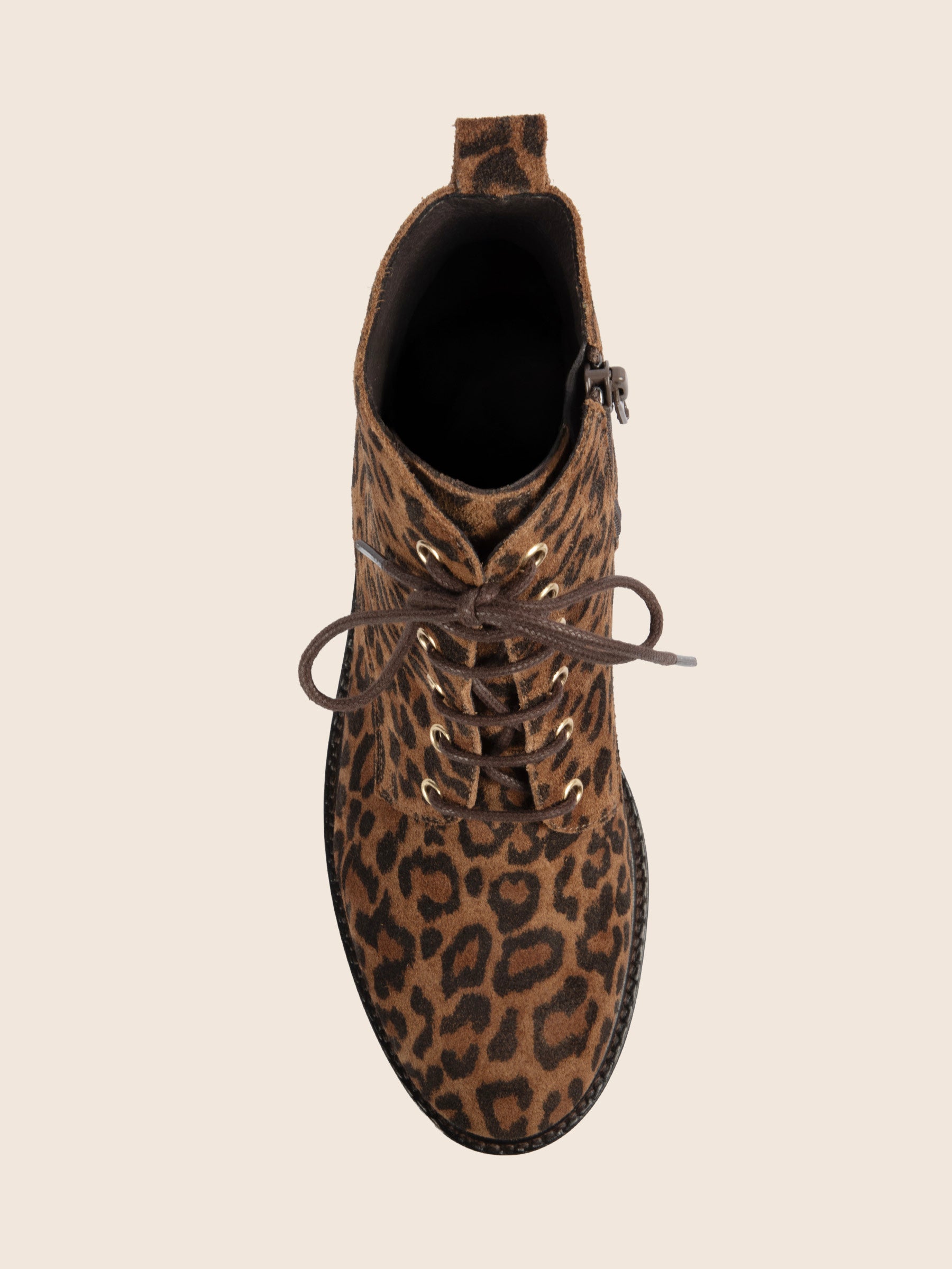 vue dessus bottines plates à lacet léopard jules jenn
