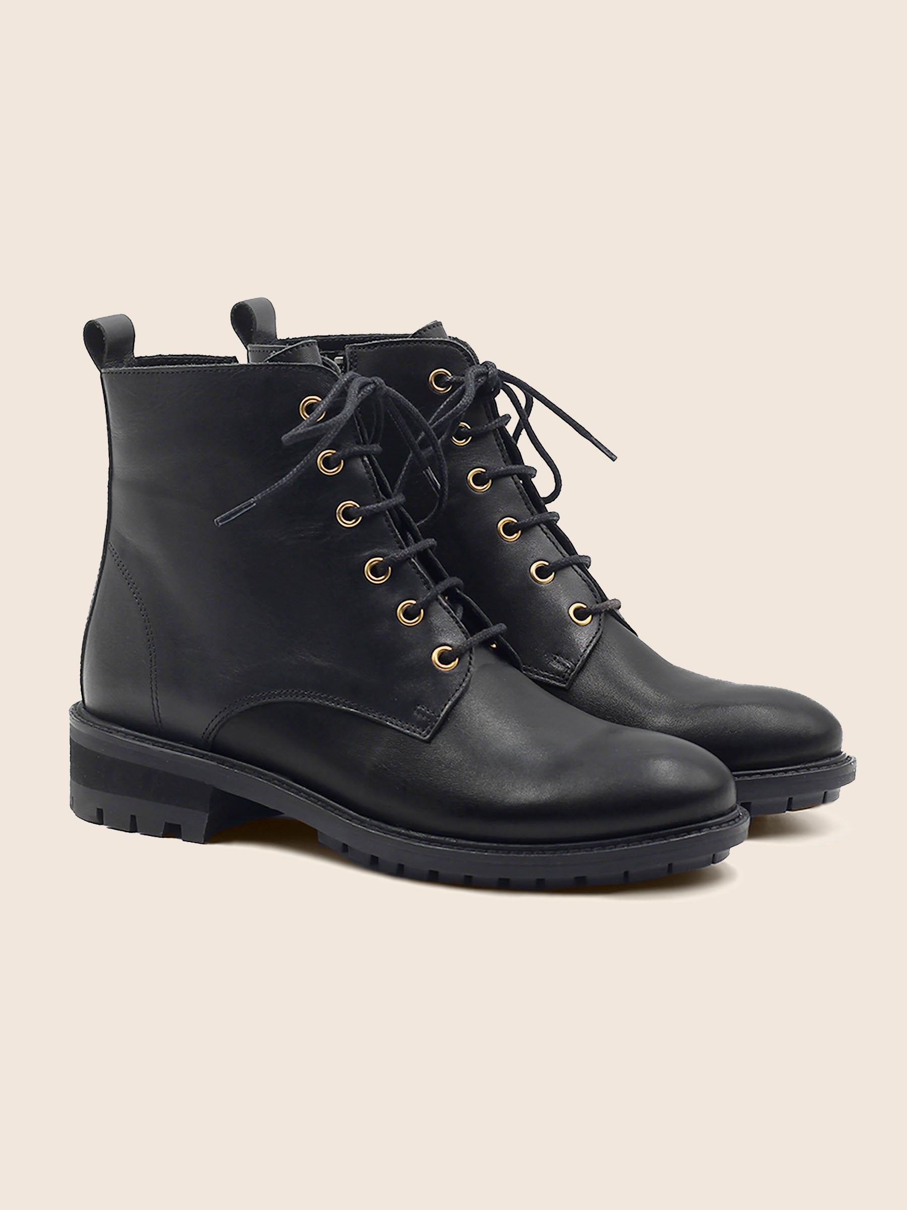 bottines plates a lacets cuir noir jules & jenn