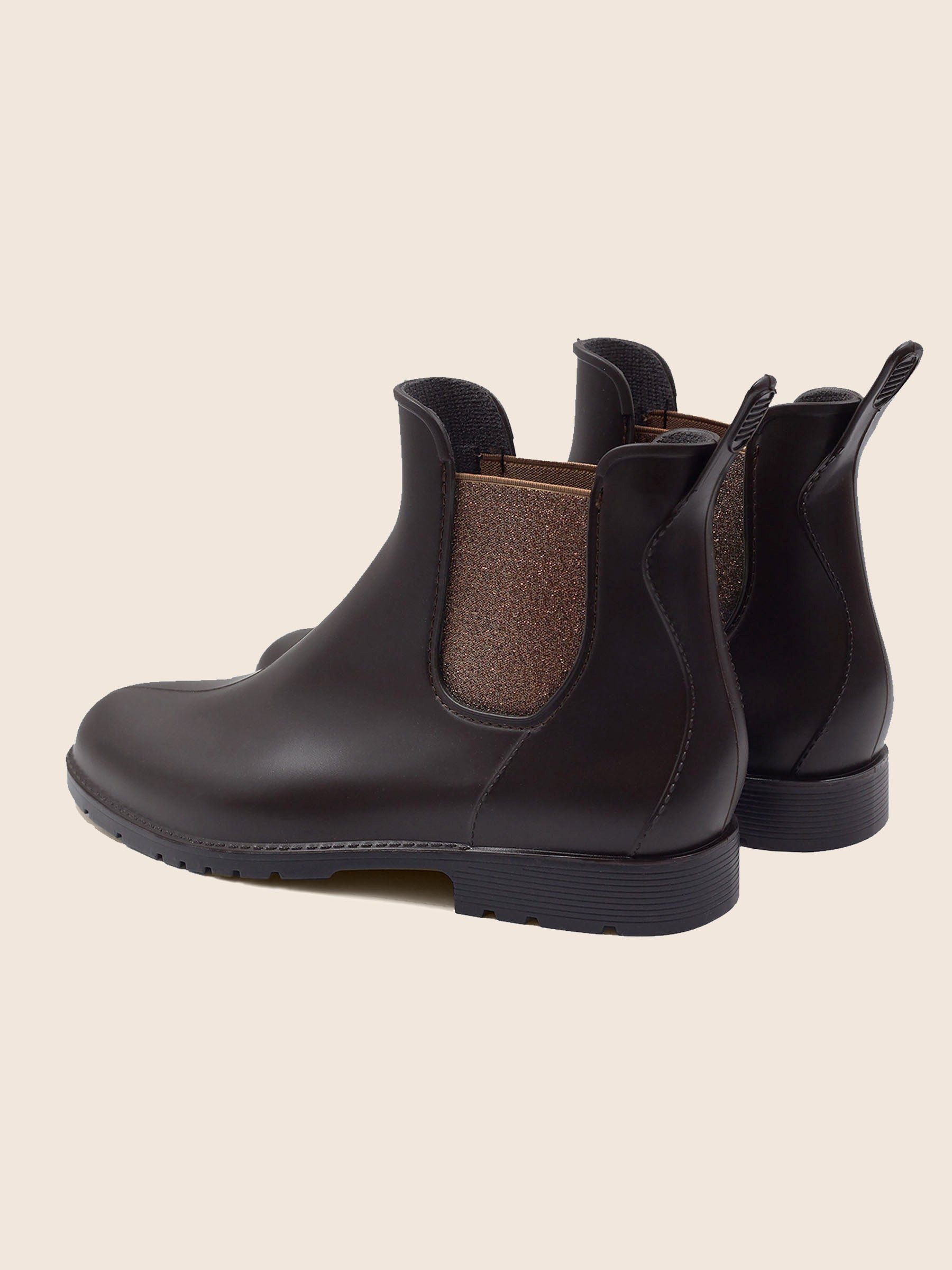 vue arriere bottines de pluie caoutchouc marron & bronze jules & jenn