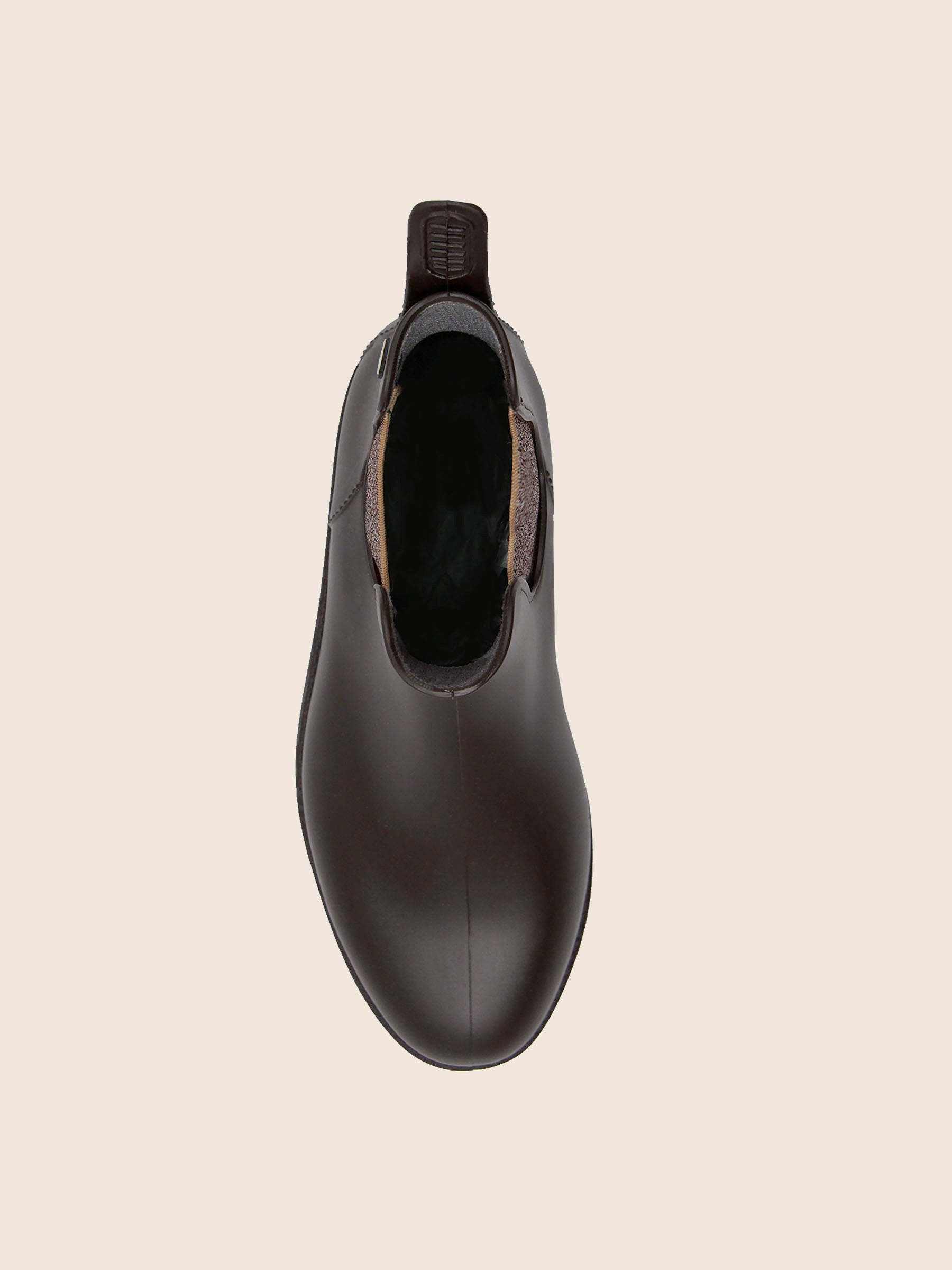 vue dessus bottines de pluie caoutchouc marron & bronze jules & jenn