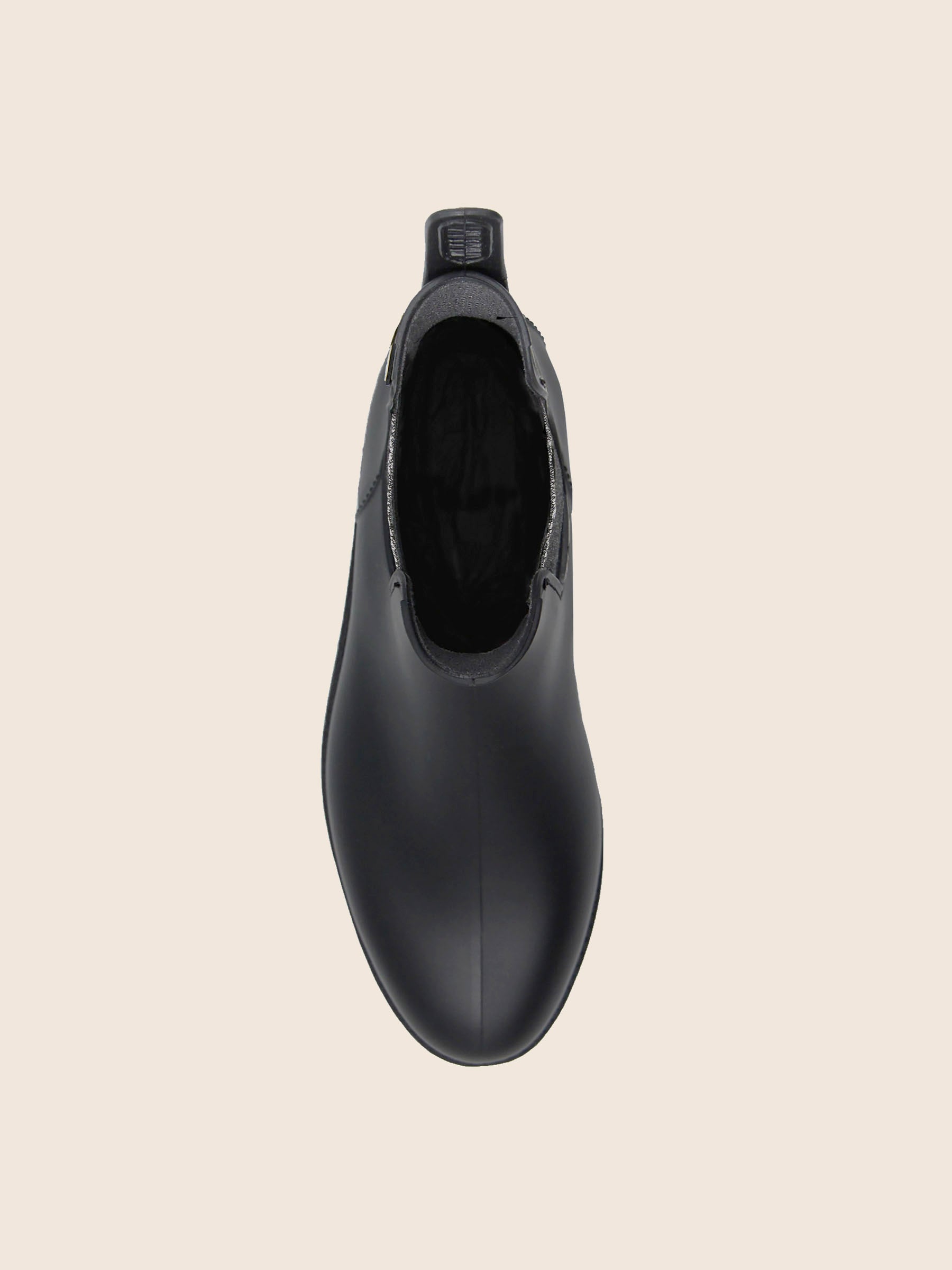 vue dessus bottines de pluie caoutchouc noir argente jules jenn