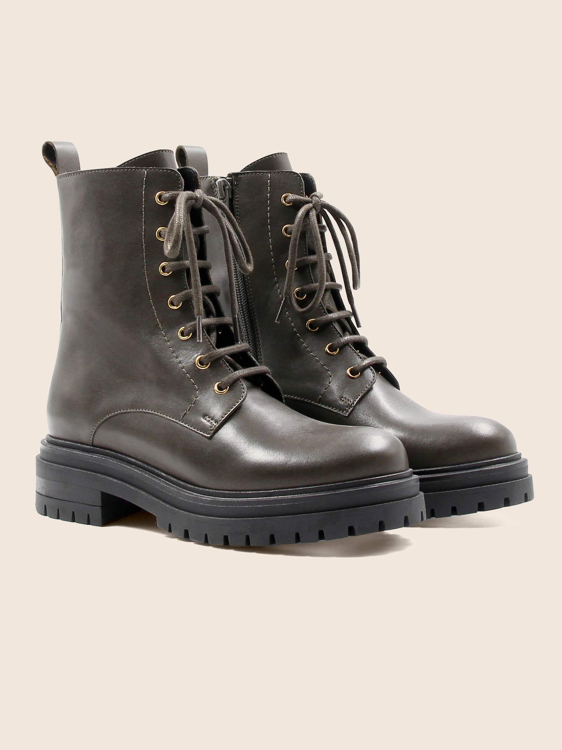 bottines ranger crantees cuir kaki jules & jenn