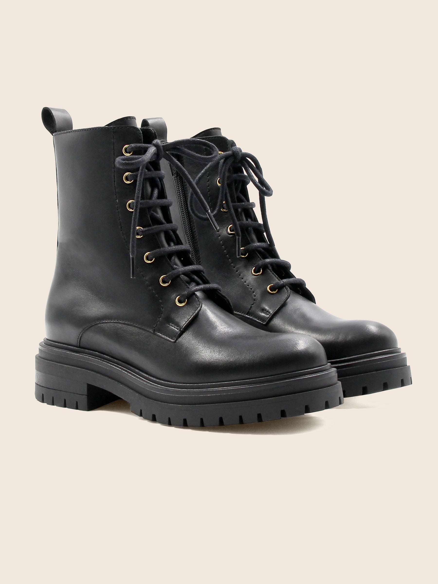 bottines ranger crantees cuir noir jules & jenn