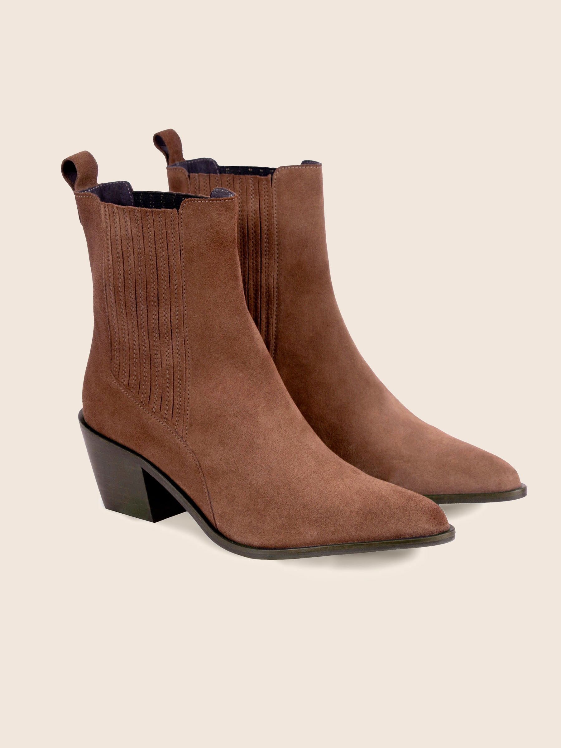 bottines santiag cuir daim camel jules & jenn