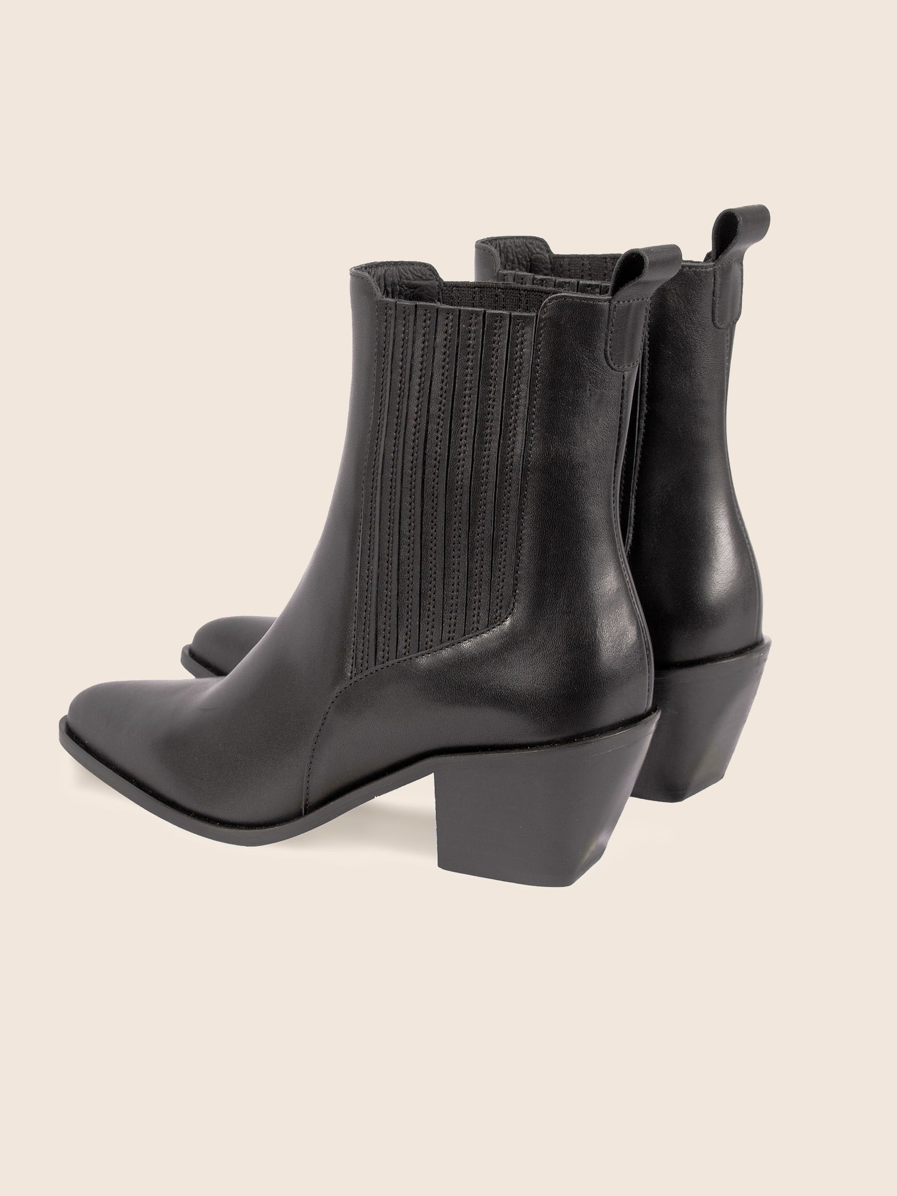 vue arriere bottines santiag cuir noir jules & jenn