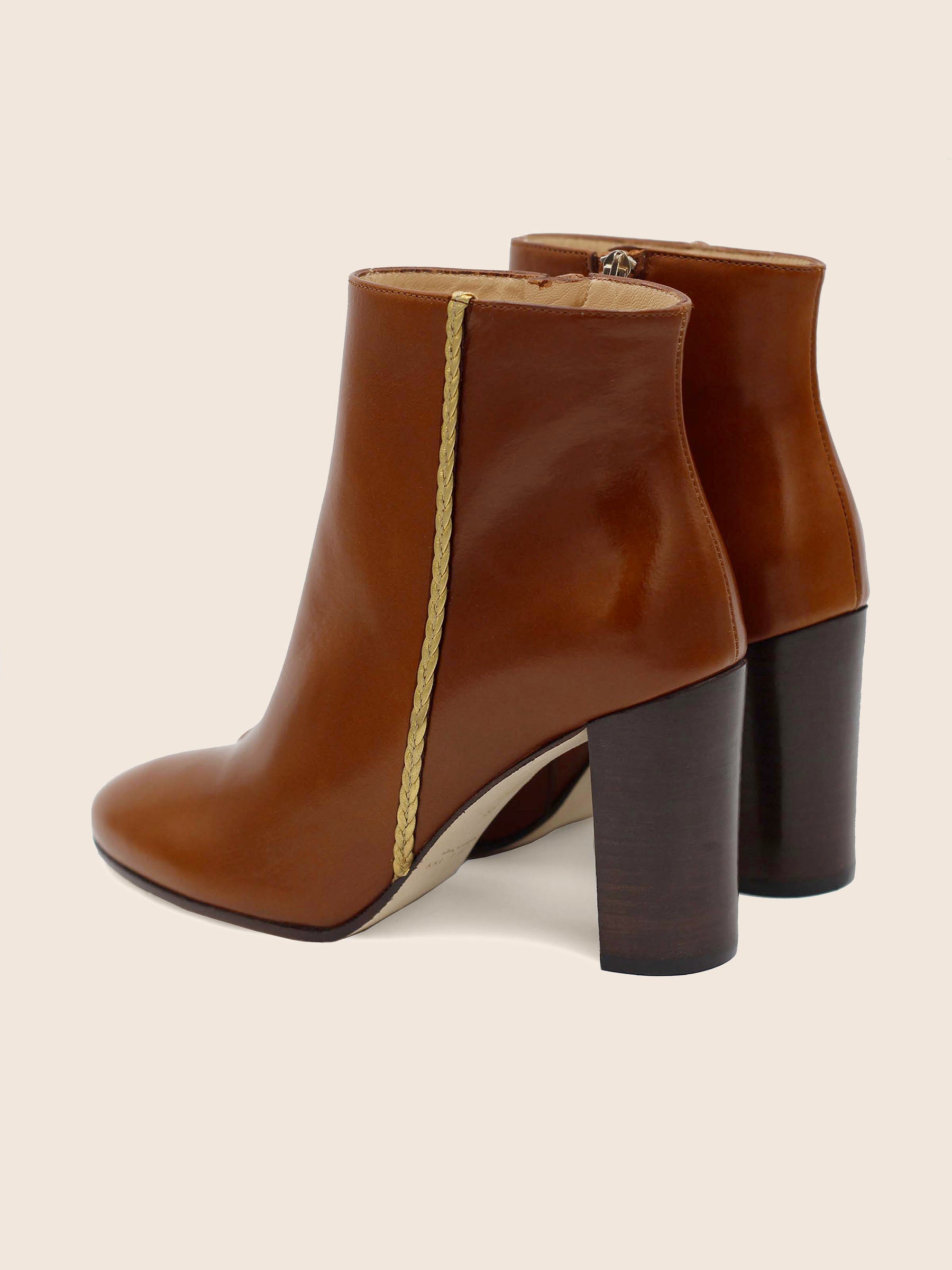 vue arriere bottines talon cuir marron clair jules & jenn