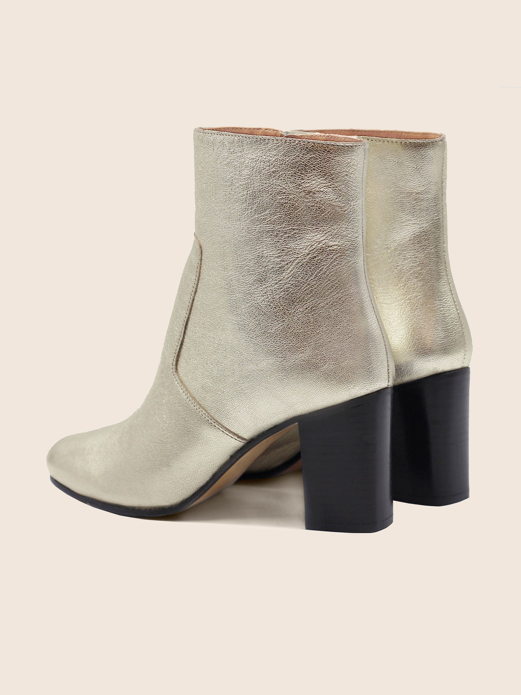 vue arriere bottines talon essentielles cuir metallise dore