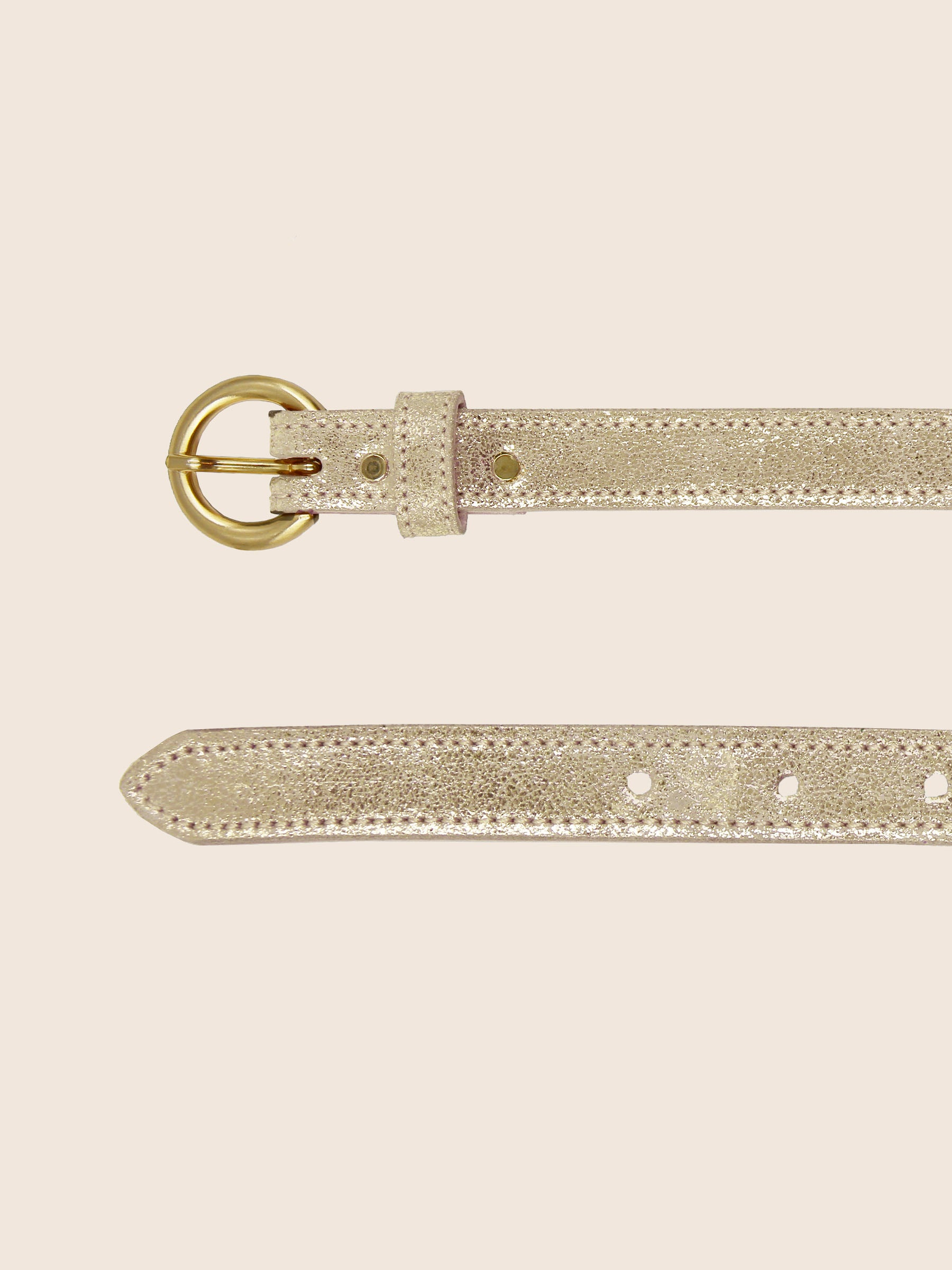 vue dessus ceinture boucle or cuir dore metallise jules & jenn