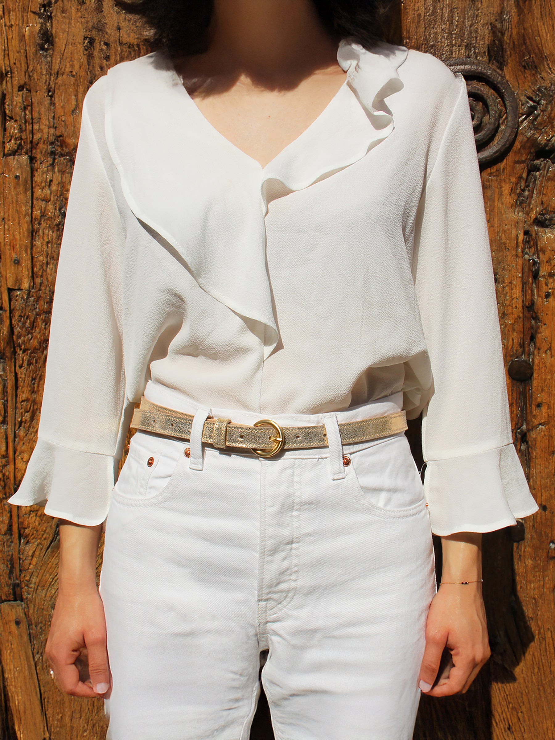 vue portée ceinture boucle or cuir dore metallise jules & jenn