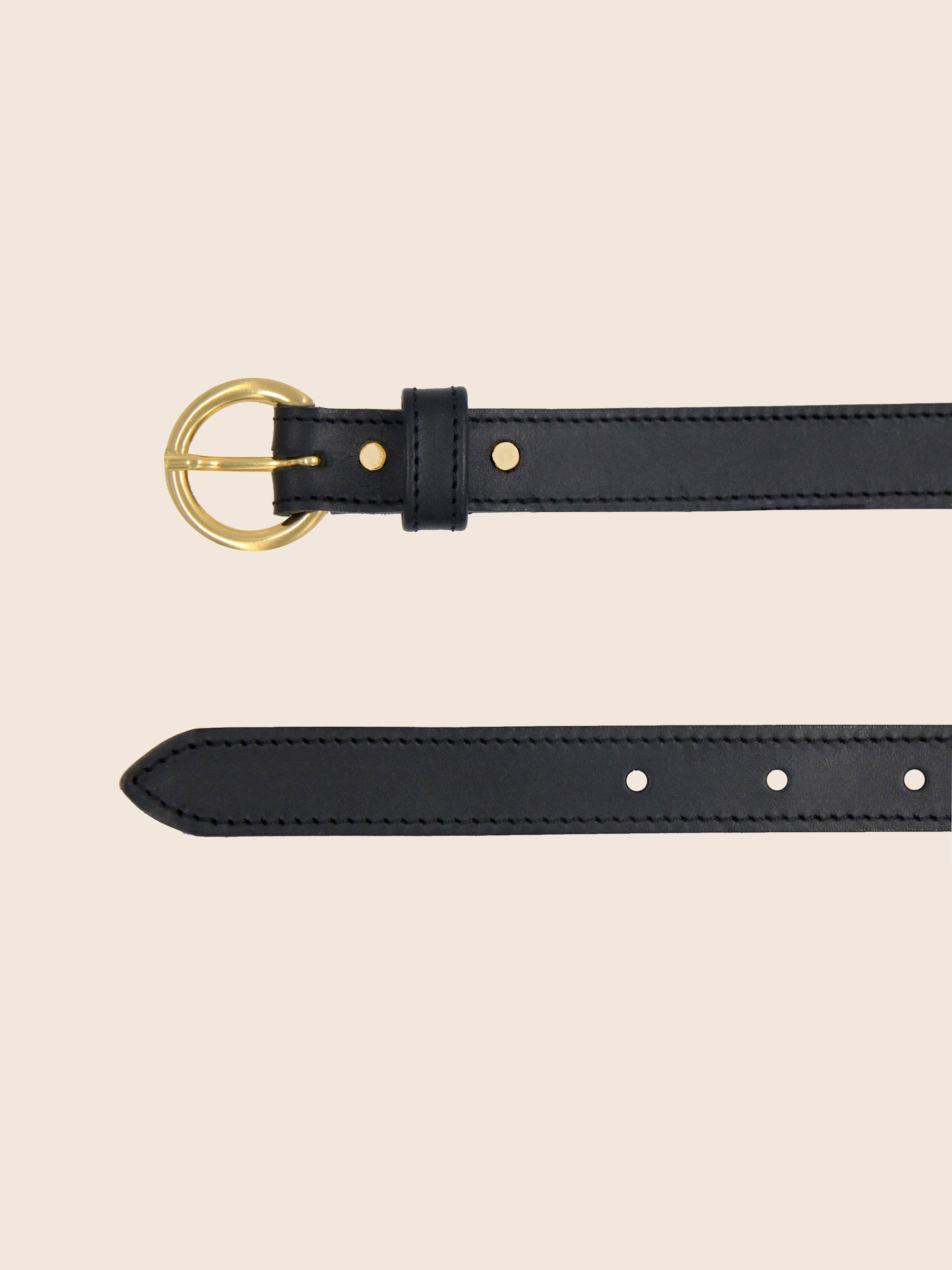 vue dessus ceinture boucle d'or cuir noir jules & jenn