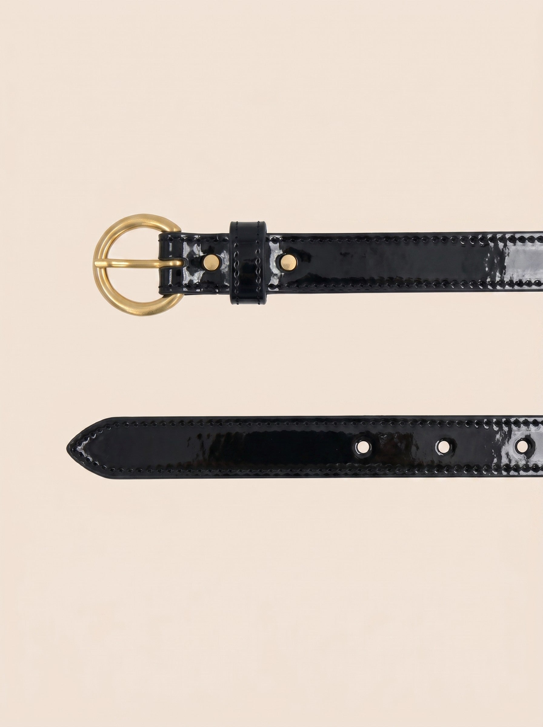 photo vue dessus ceinture boucle d'or cuir vernis noir jules jenn