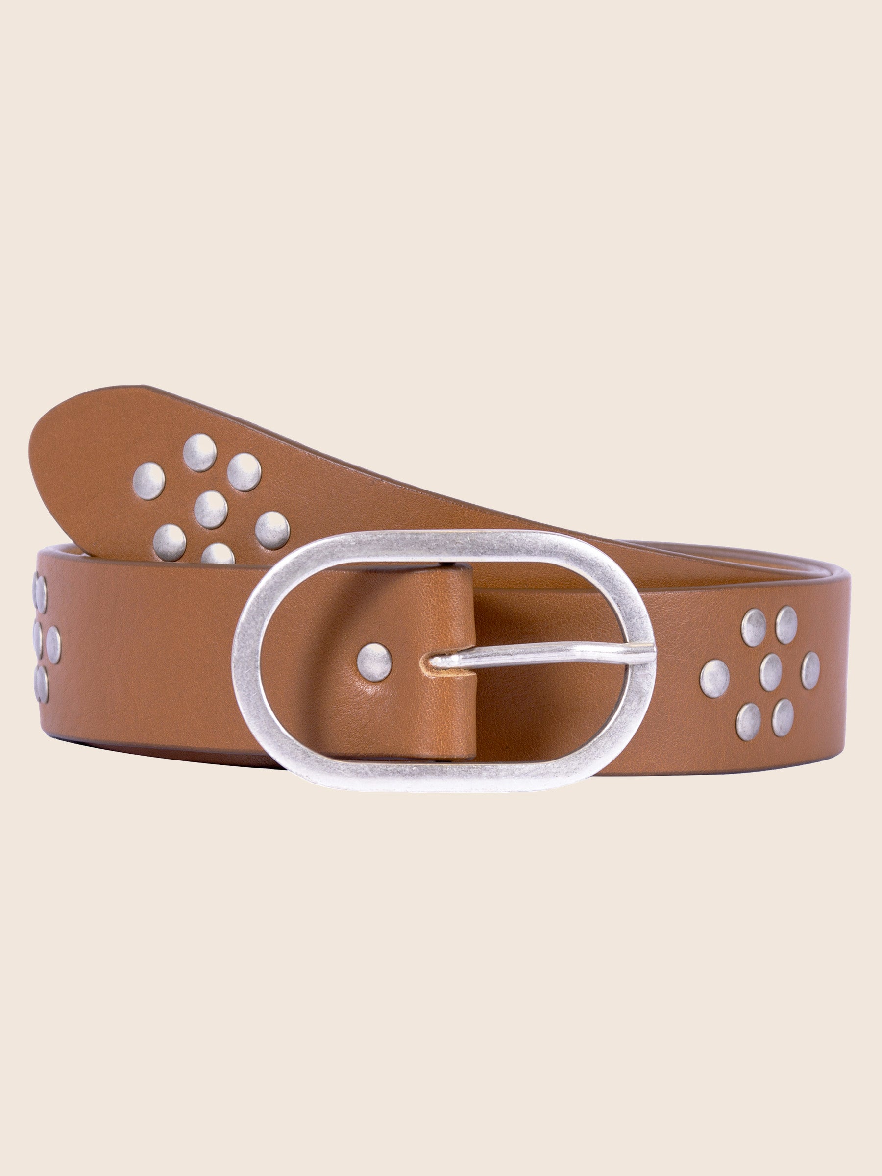 ceinture large cuir cloute camel jules & jenn