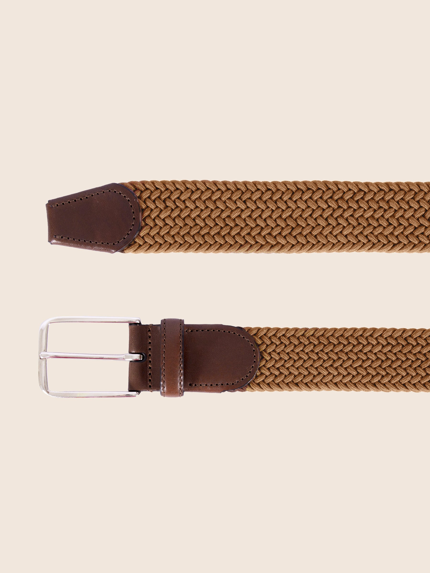 vue dessus ceinture tressee homme polyester et cuir cognac jules & jenn