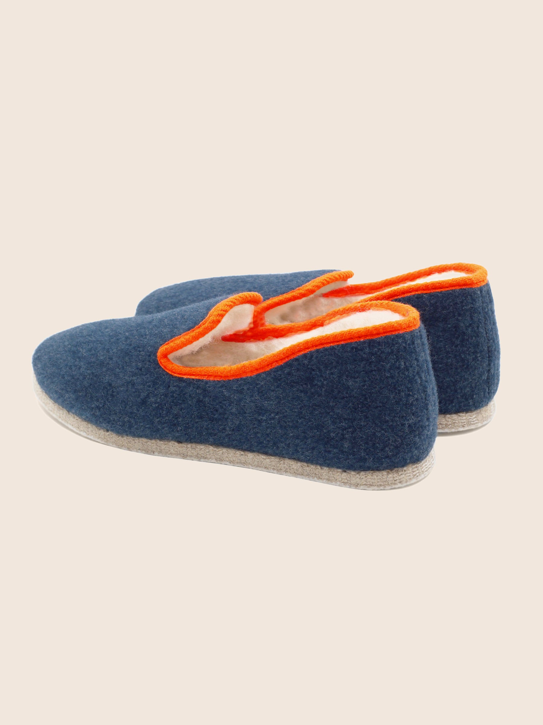 vue arriere charentaises bleu denim orange jules & jenn