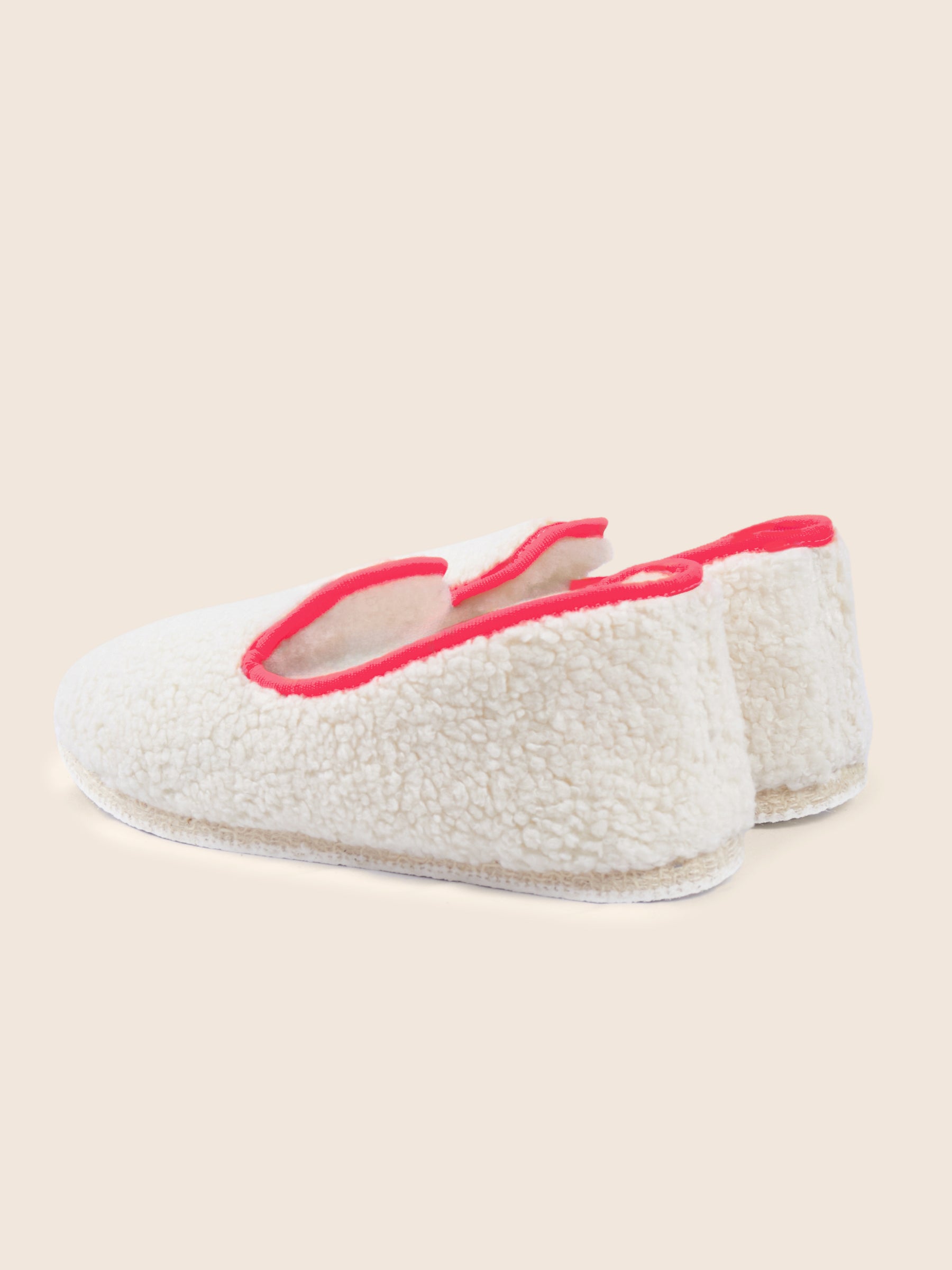 vue arriere charentaises tissu bouclette blanc rose jules & jenn