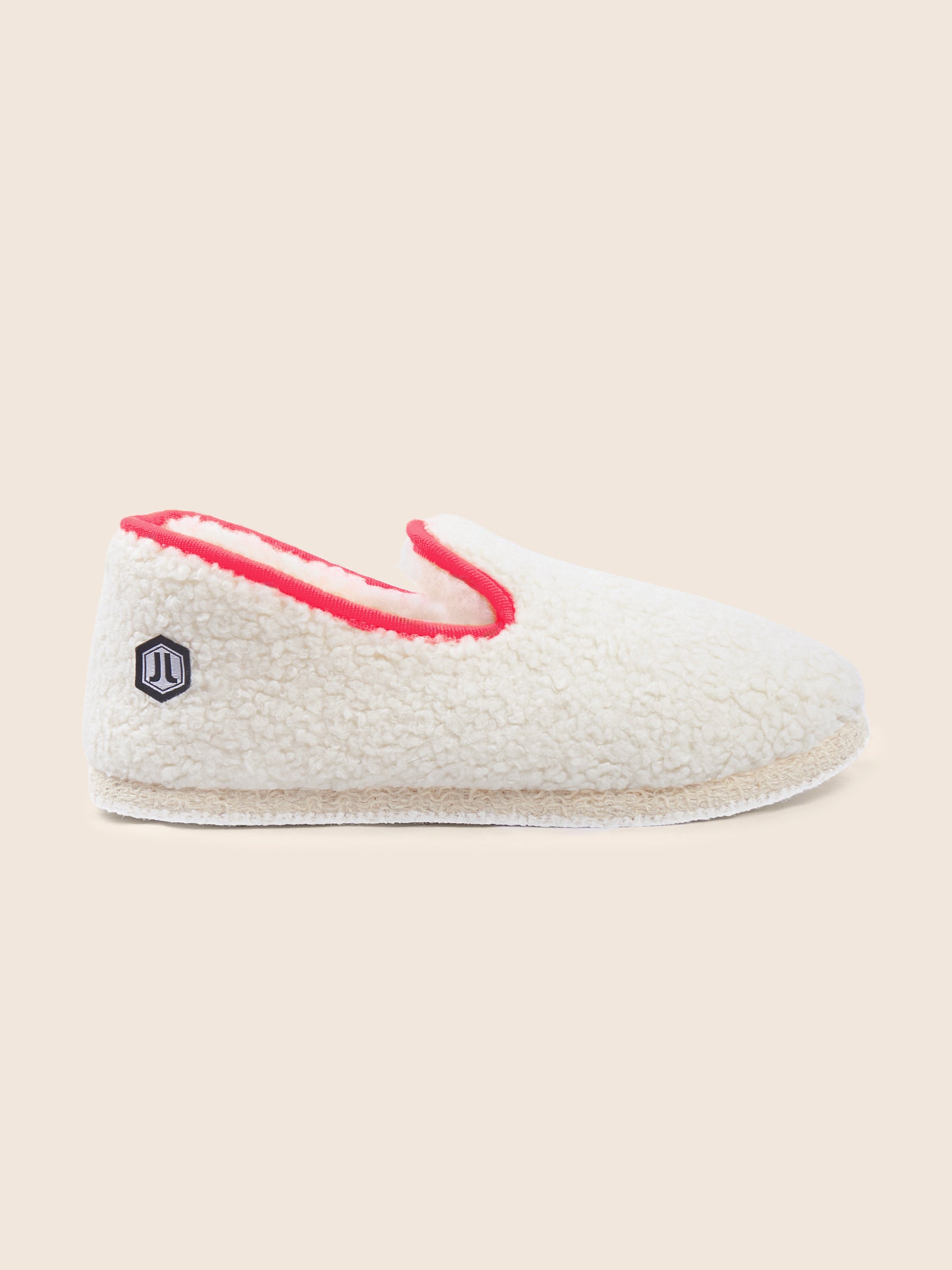 vue profil charentaises tissu bouclette blanc rose jules & jenn