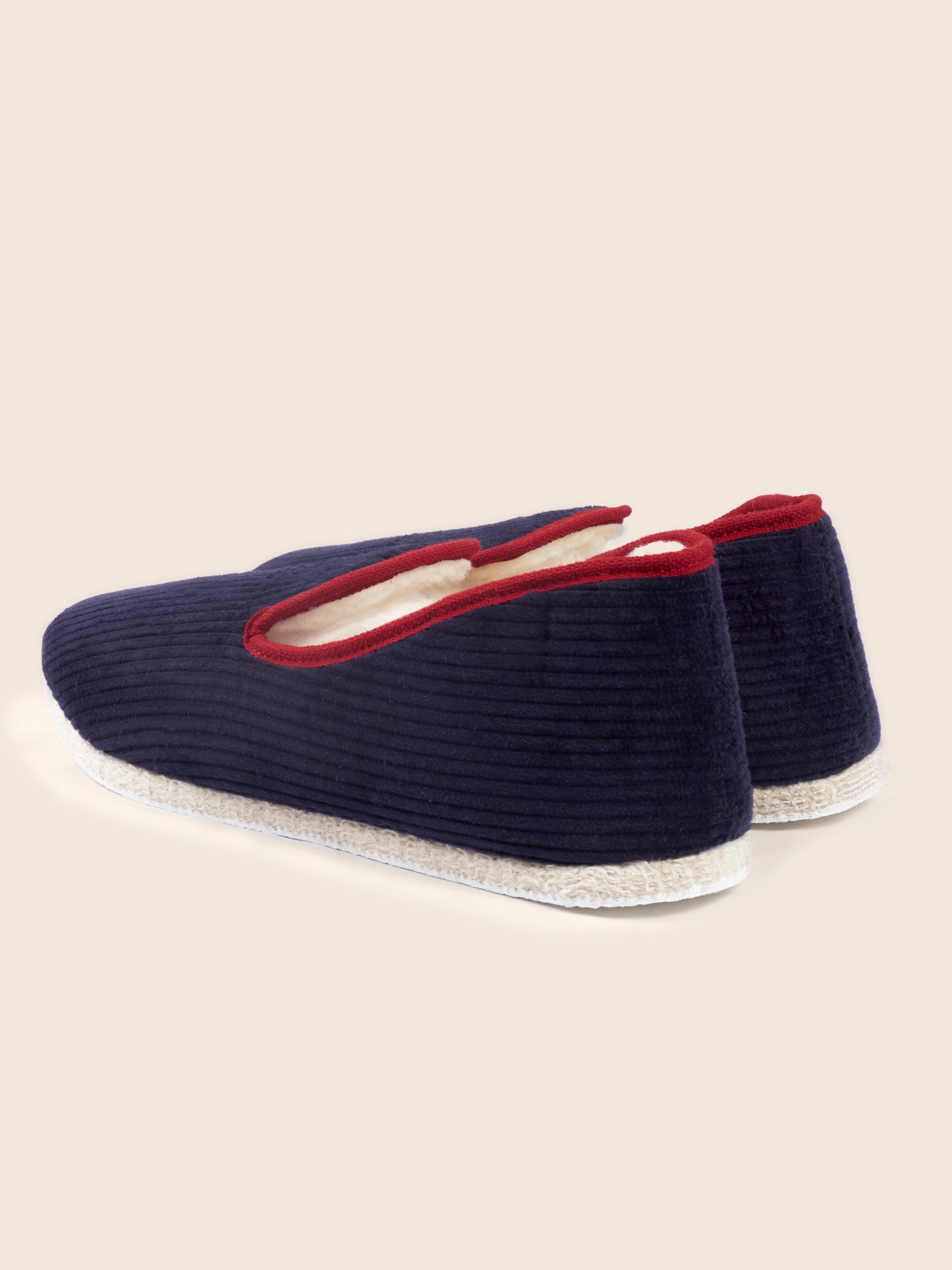 vue arriere charentaises velours cotele bleu rouge jules & jenn