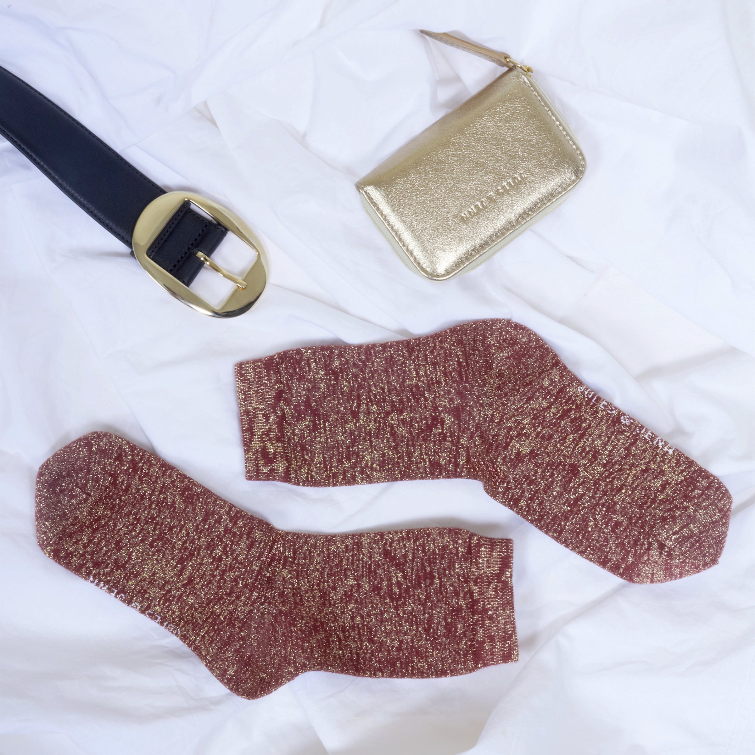 Burgundy and gold lurex socks
