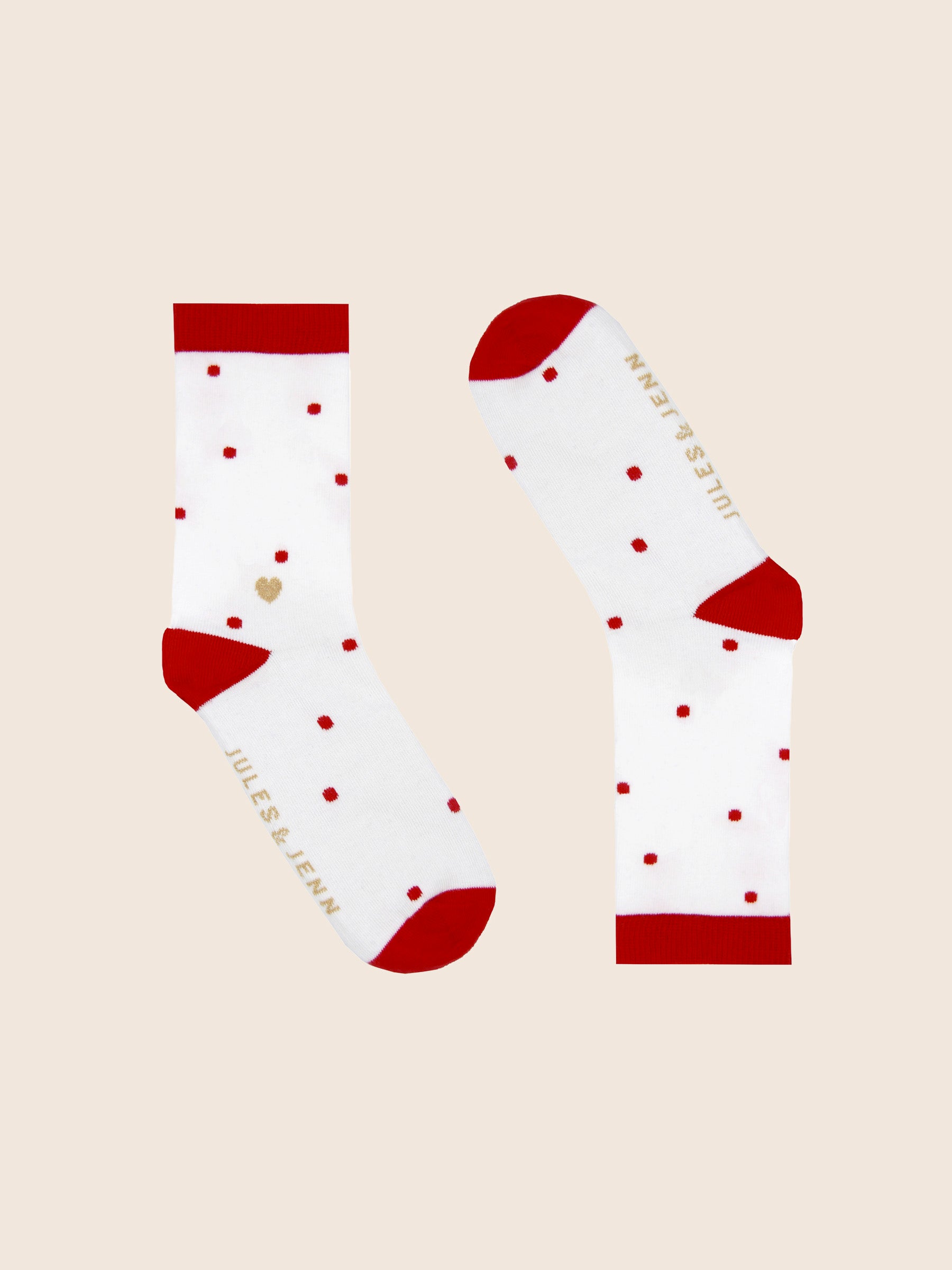 vue cote chaussettes pois coton blanc rouge jules & jenn