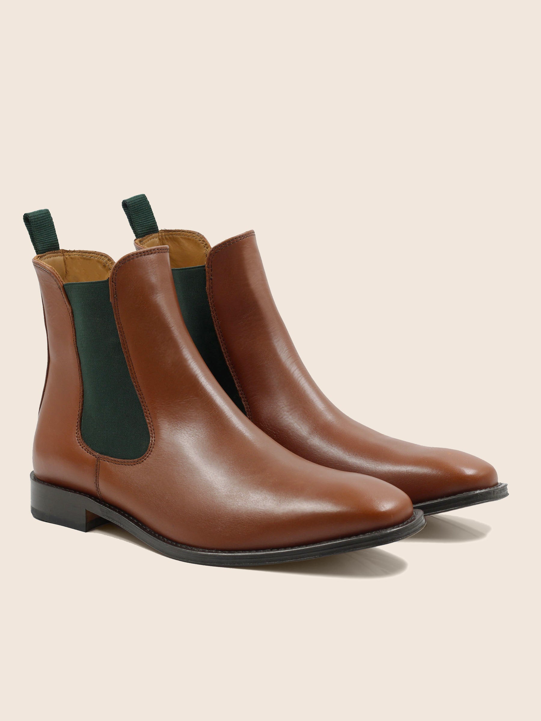 chelsea boots cuir cognac vert jules & jenn