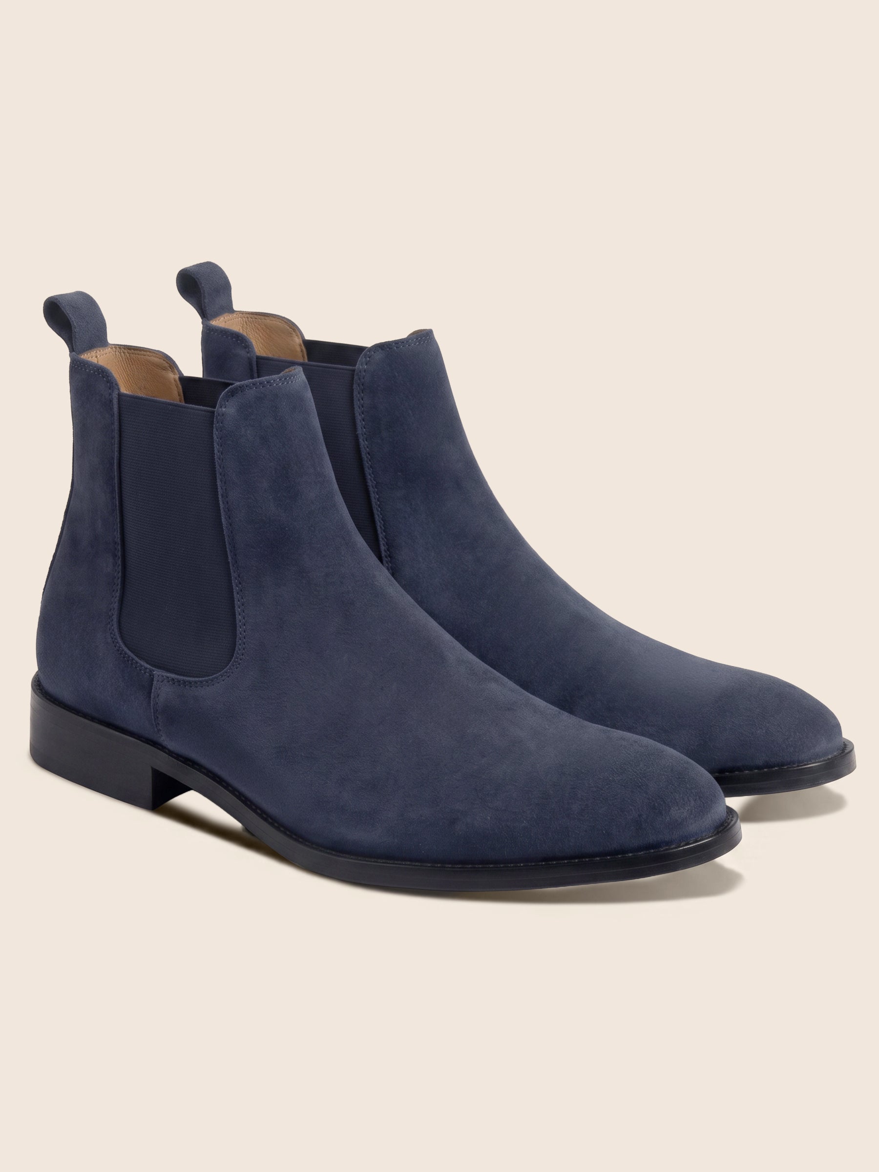 photo vue avant chelsea boots martin cuir daim bleu jules jenn