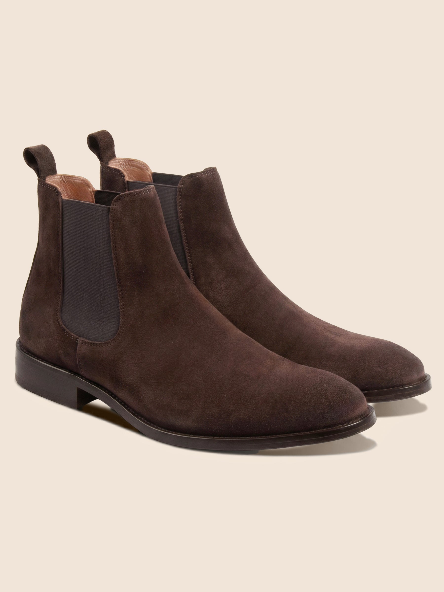 photo vue avant chelsea boots martin cuir daim marron jules jenn