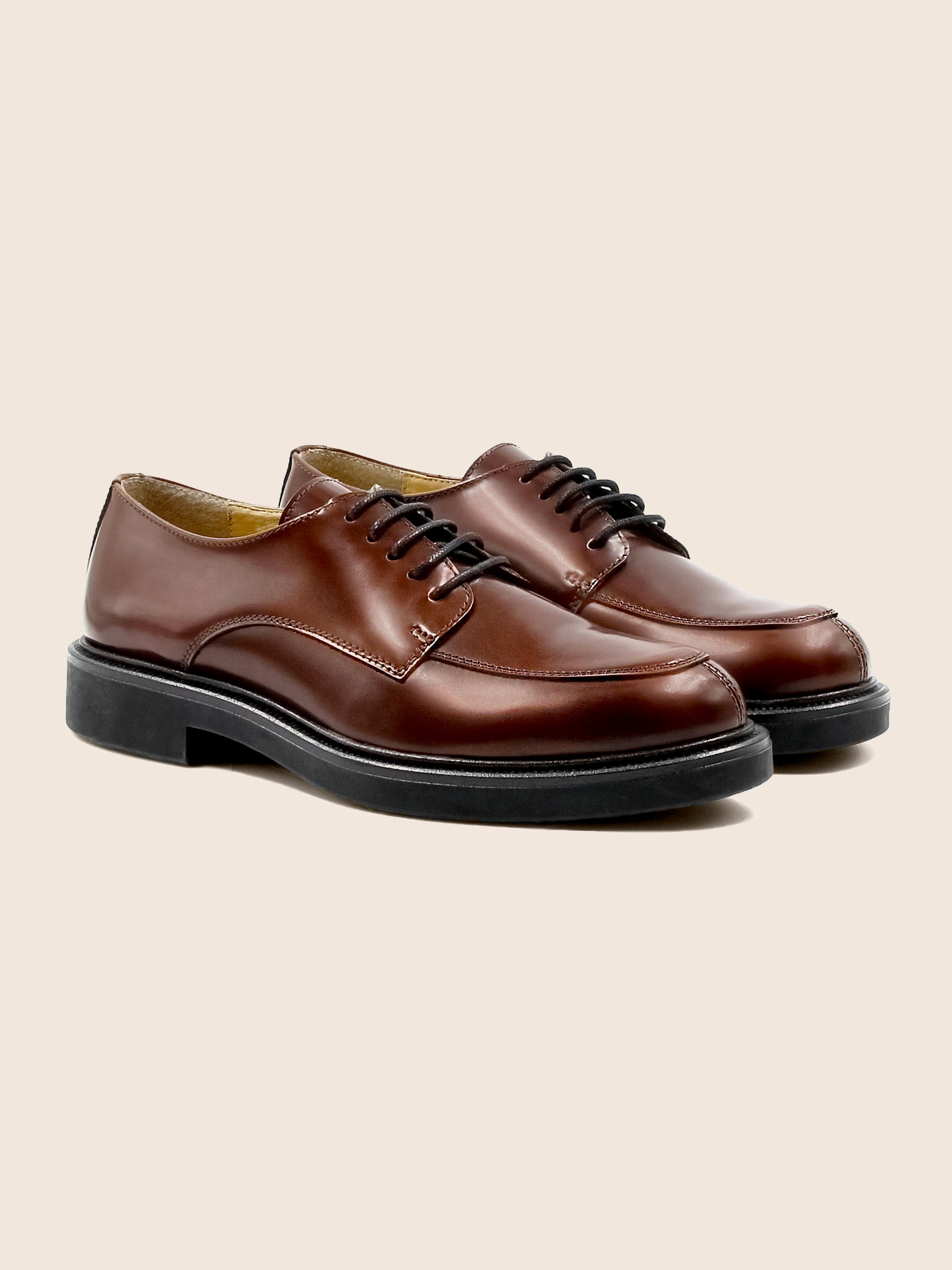 derbies cuir brillant cognac jules & jenn