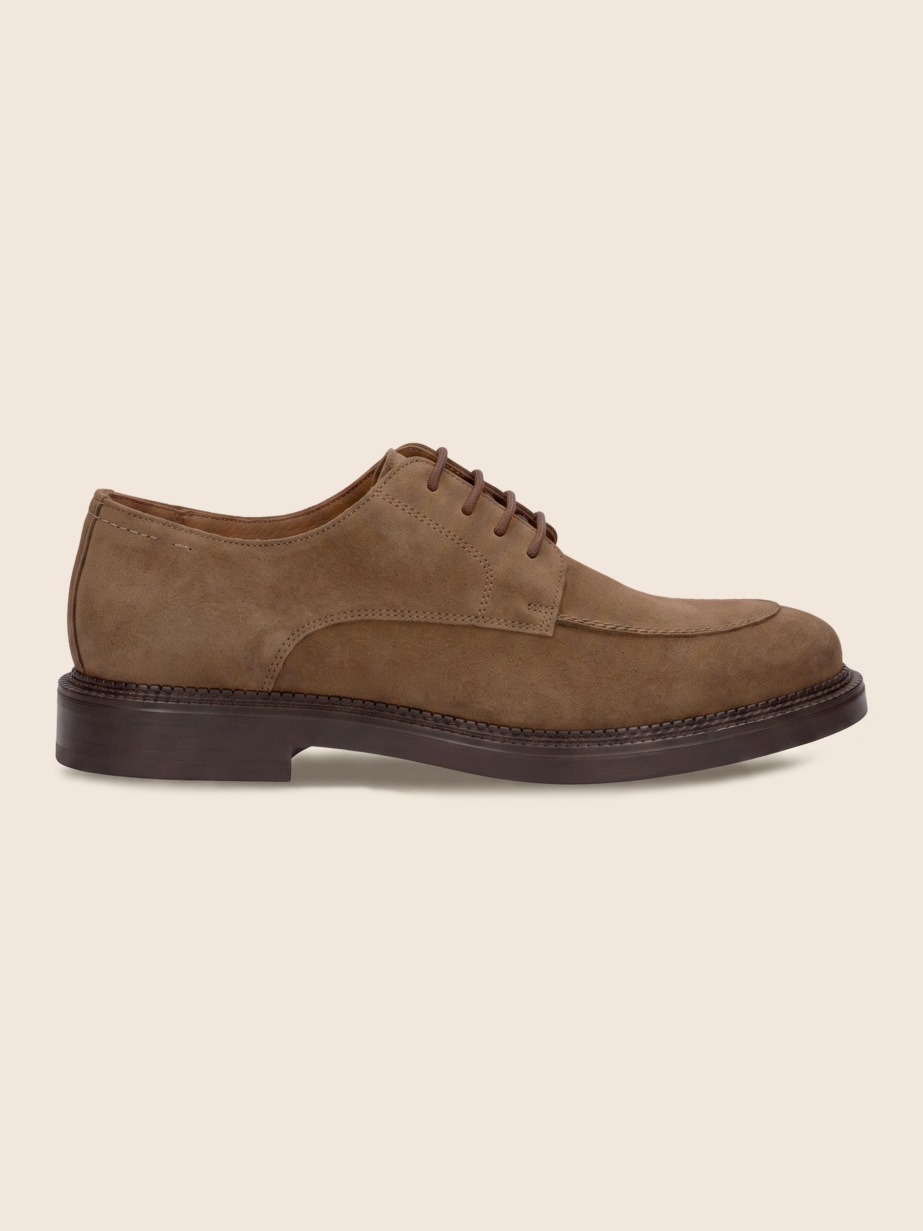 vue profil derbies gomme cuir daim cognac jules & jenn