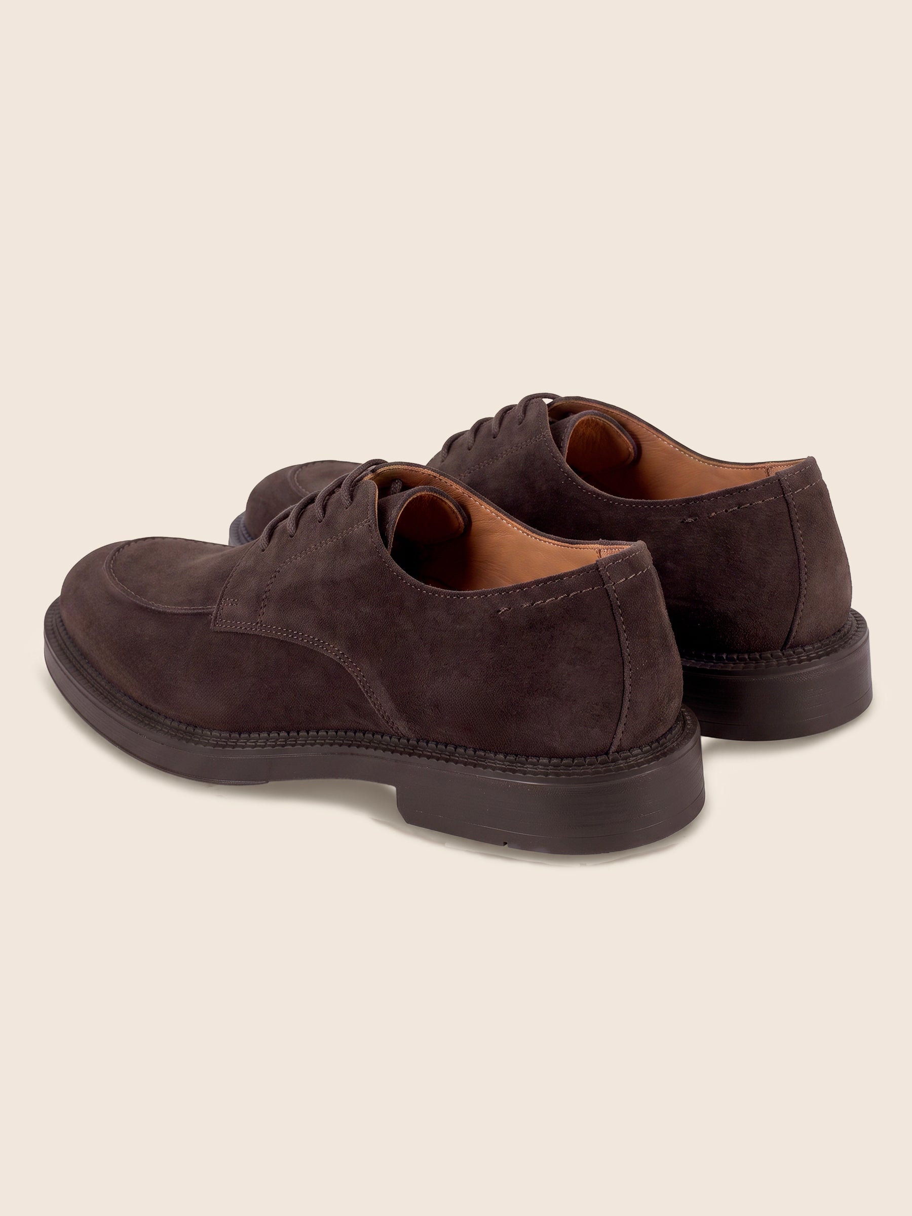 vue arriere derbies gomme cuir daim marron jules & jenn