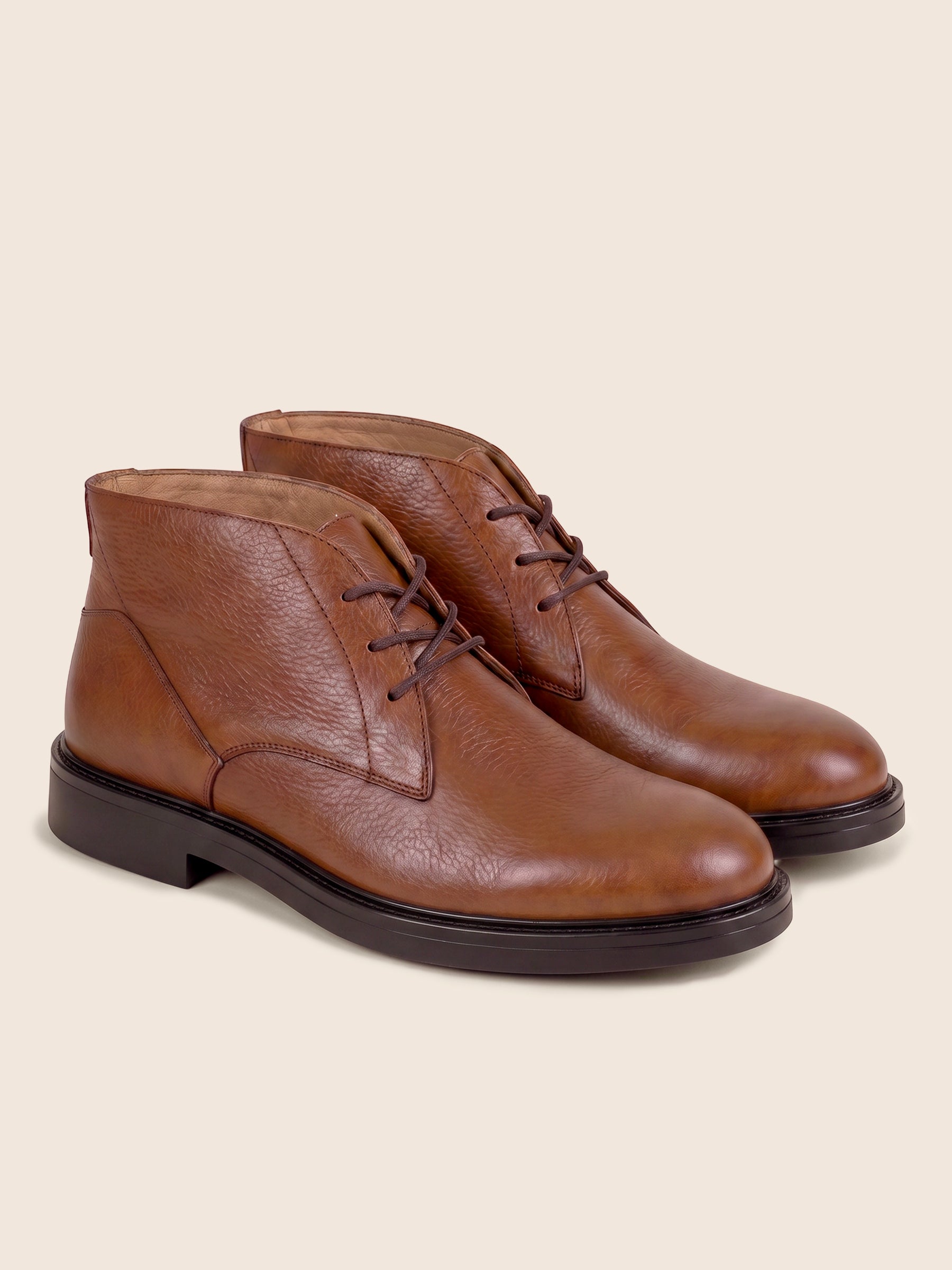 vue avant desert boots gomme cuir graine cognac jules & jenn