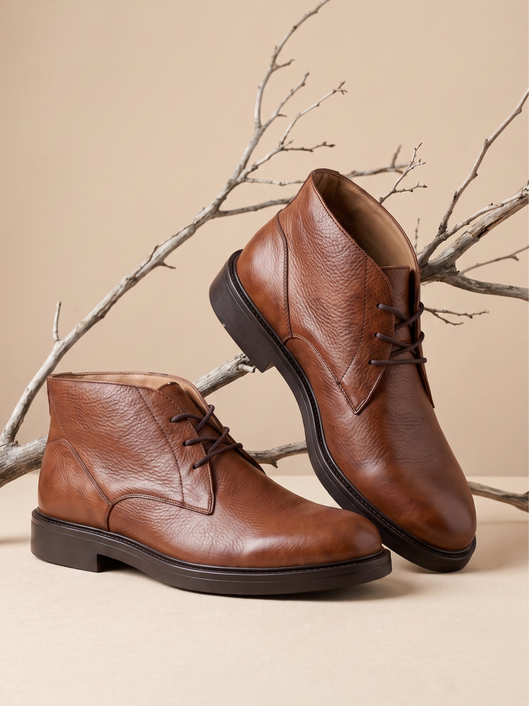 vue posee desert boots gomme cuir graine cognac jules & jenn
